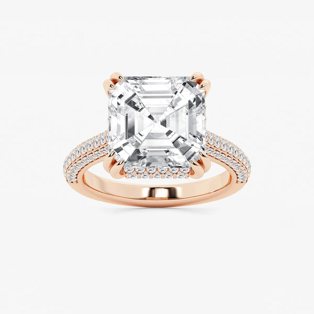 Elaris Asscher Lab Grown Diamond Double Prong Hidden Halo Engagement Ring