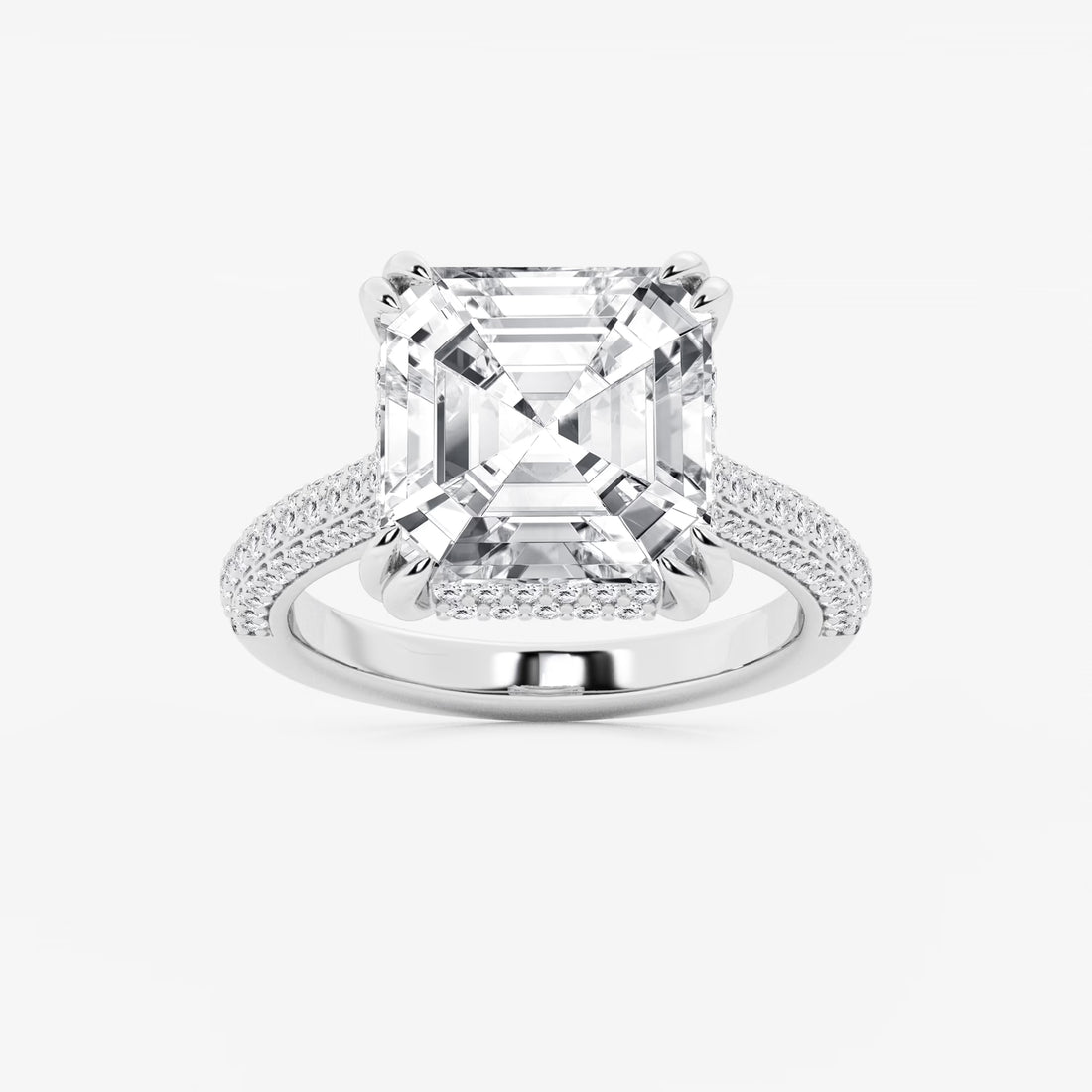 Elaris Asscher Lab Grown Diamond Double Prong Hidden Halo Engagement Ring