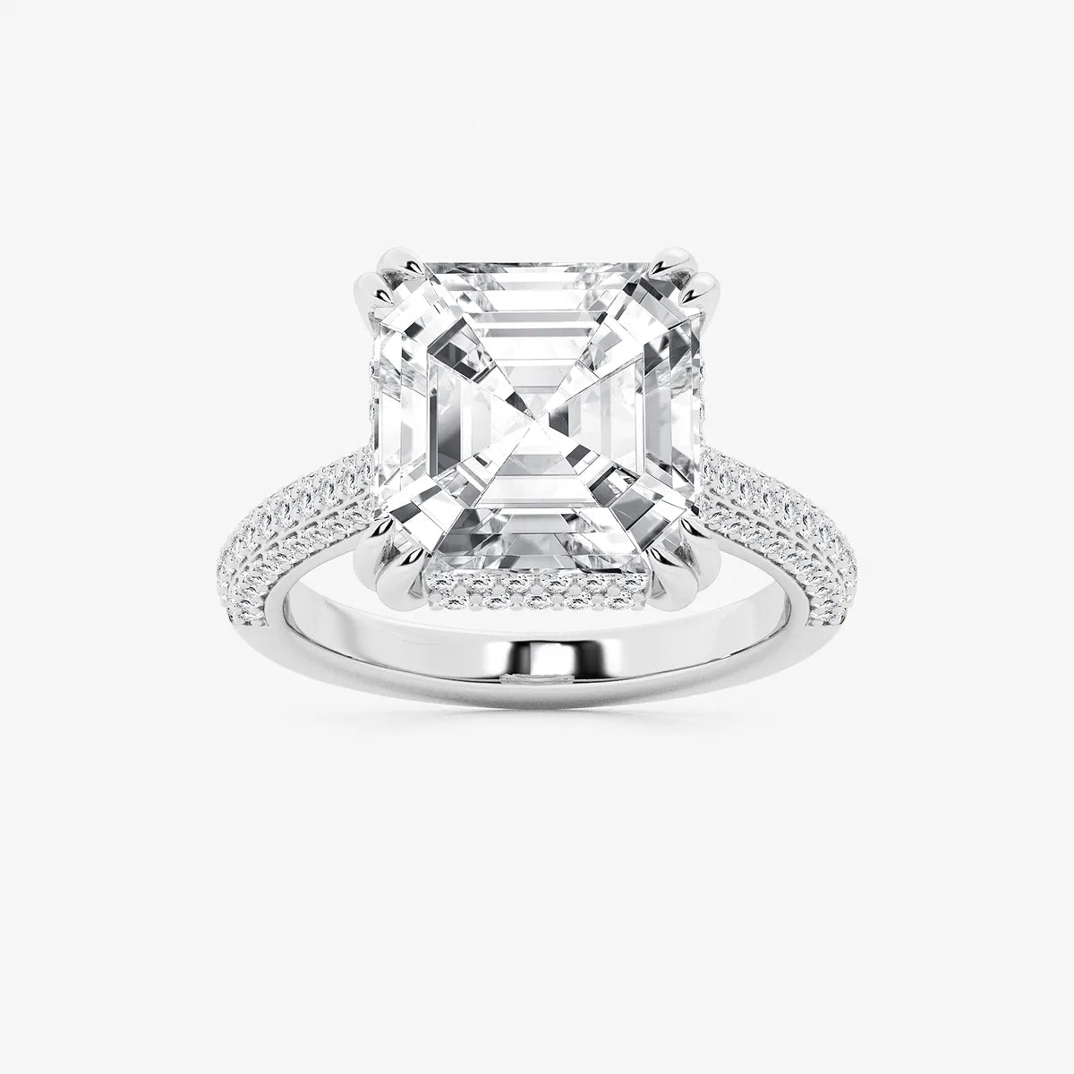 Elaris Asscher Lab Grown Diamond Double Prong Hidden Halo Engagement Ring