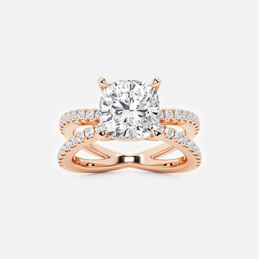 Elegant Cushion Cut Lab Grown Diamond Side Stone Engagement Ring