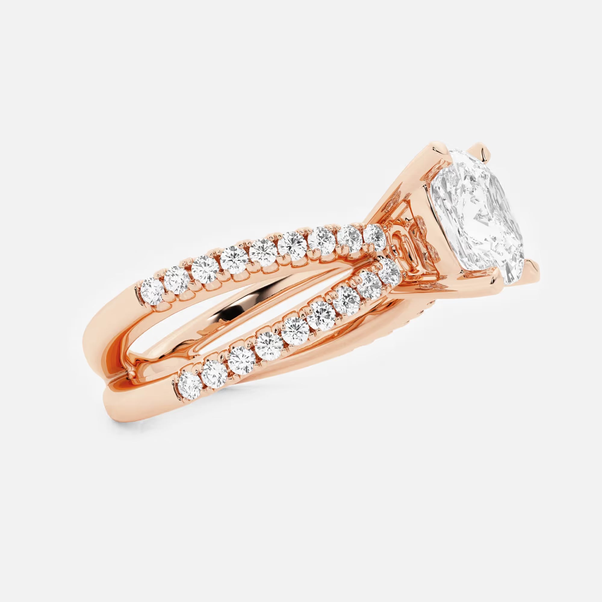 Elegant Cushion Cut Lab Grown Diamond Side Stone Engagement Ring