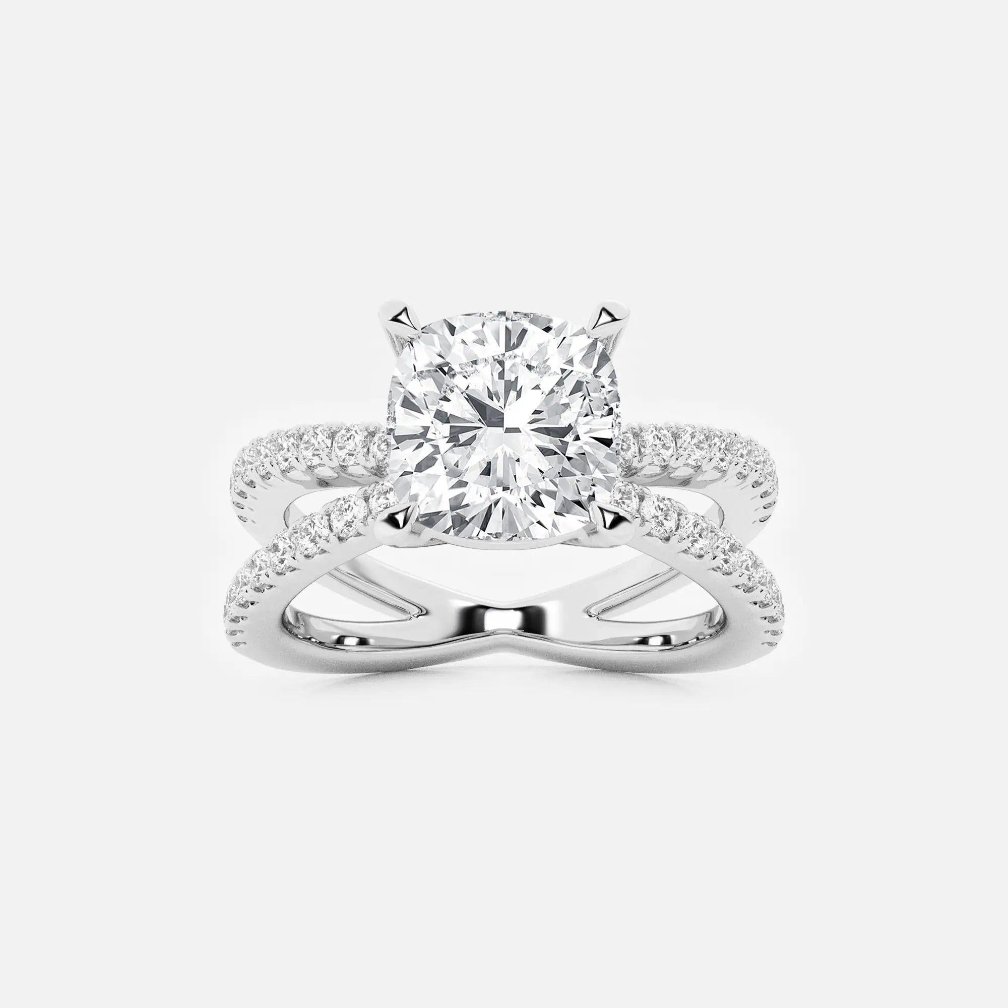 Elegant Cushion Cut Lab Grown Diamond Side Stone Engagement Ring