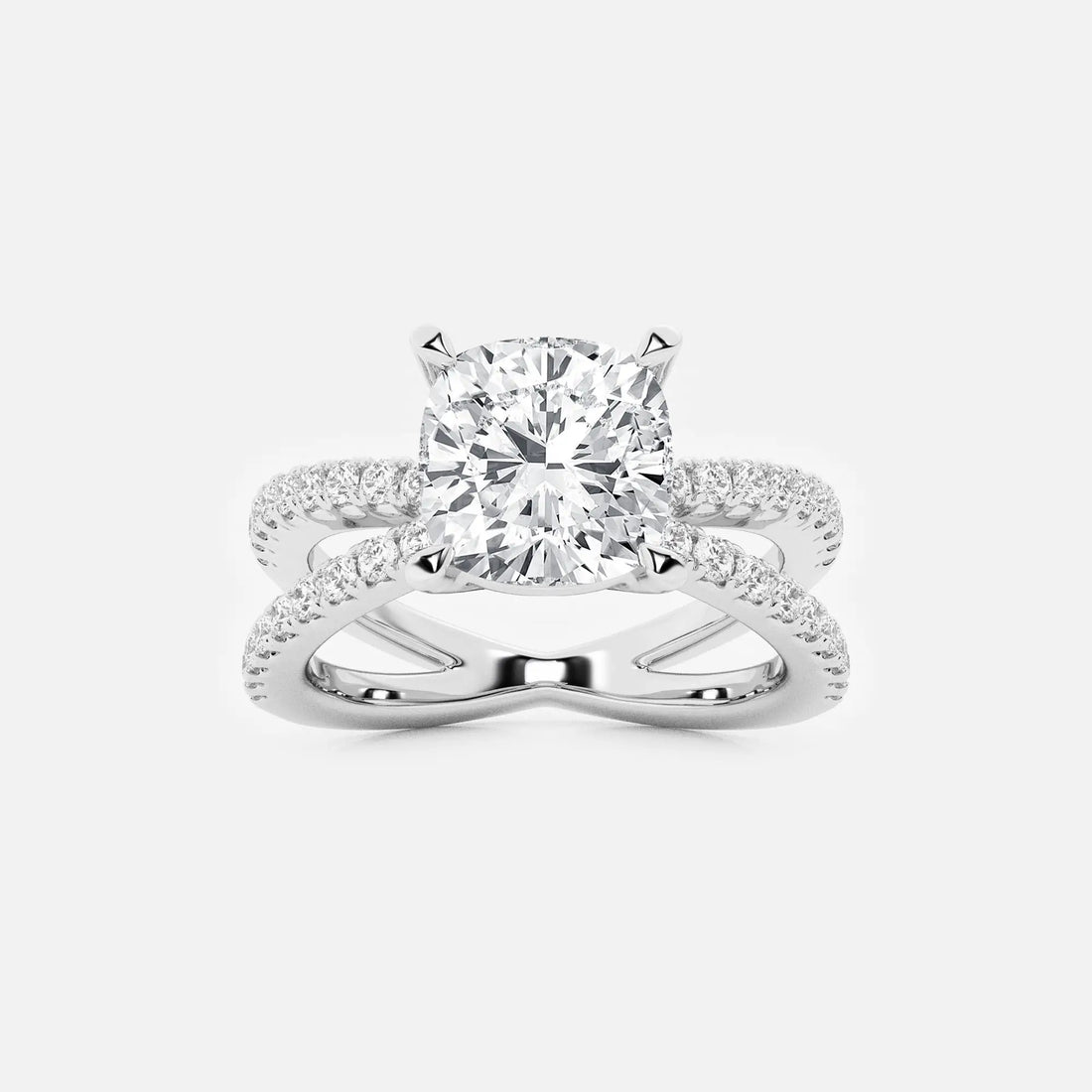 Elegant Cushion Cut Lab Grown Diamond Side Stone Engagement Ring