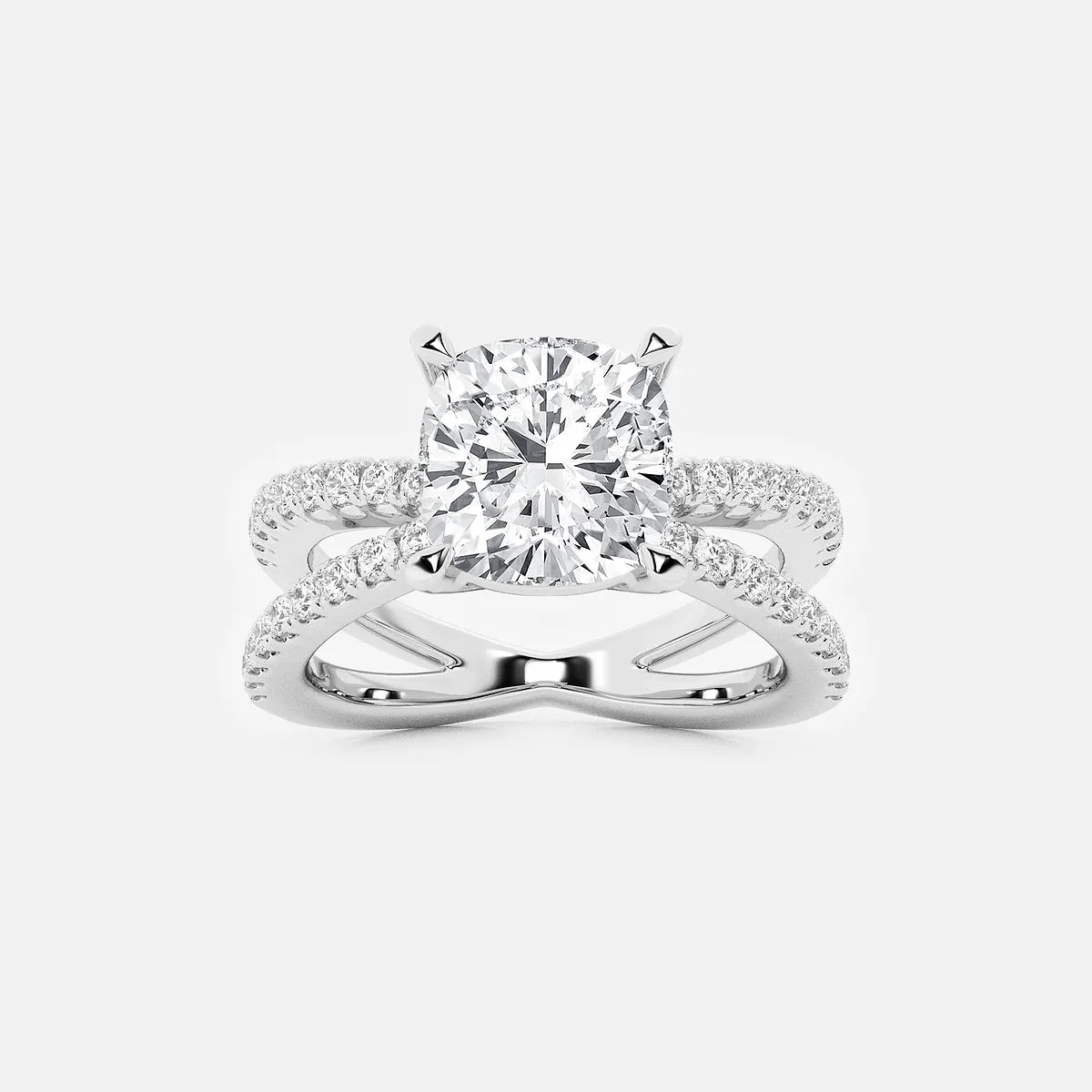 Elegant Cushion Cut Lab Grown Diamond Side Stone Engagement Ring