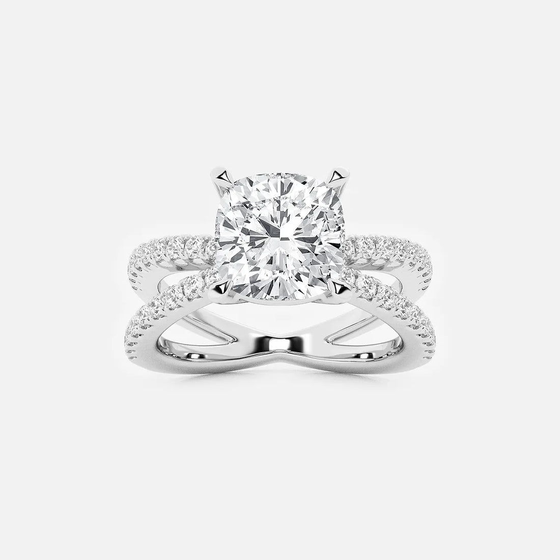 Elegant Cushion Cut Lab Grown Diamond Side Stone Engagement Ring