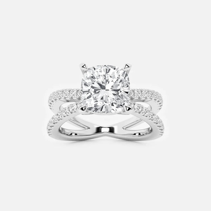 Elegant Cushion Cut Lab Grown Diamond Side Stone Engagement Ring