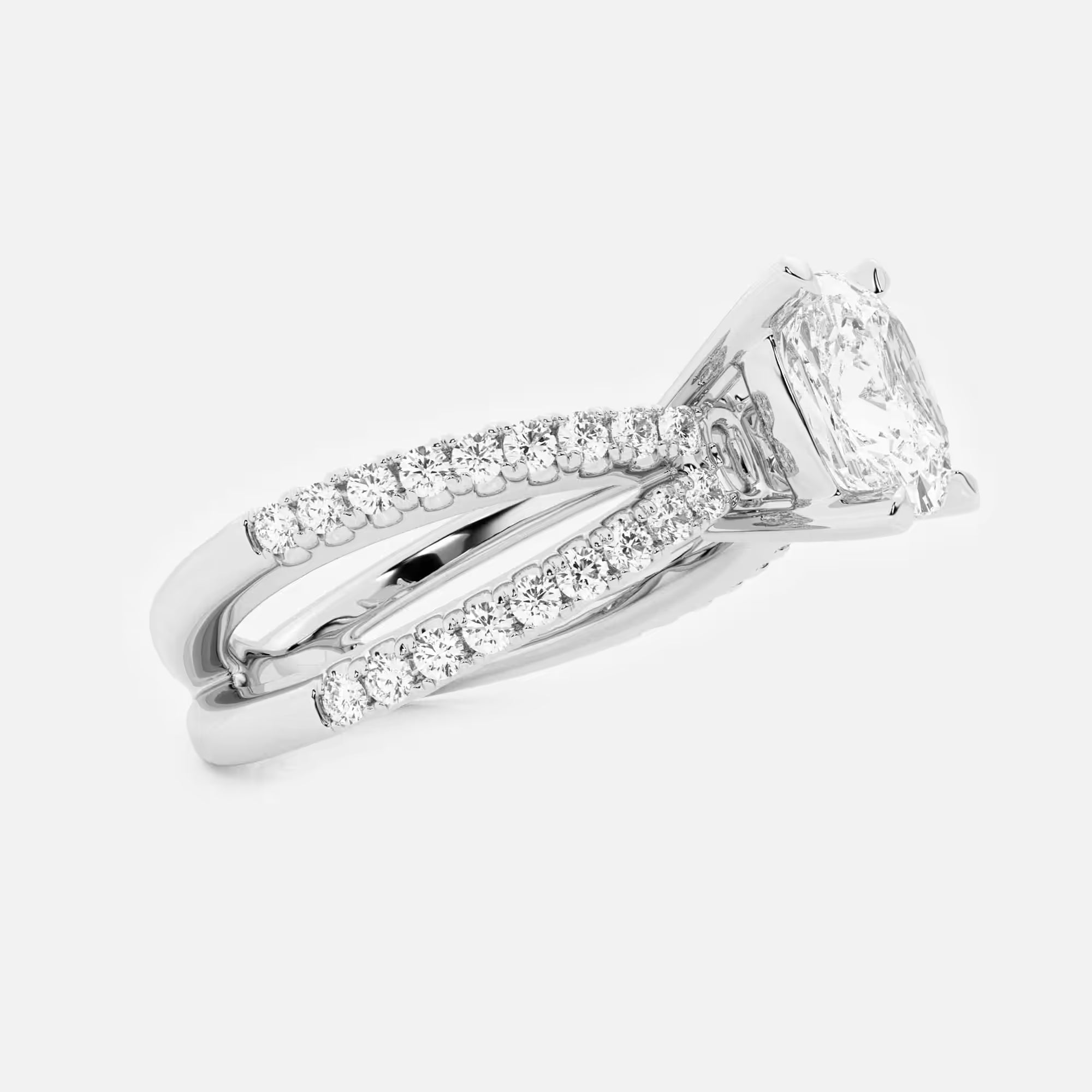 Elegant Cushion Cut Lab Grown Diamond Side Stone Engagement Ring