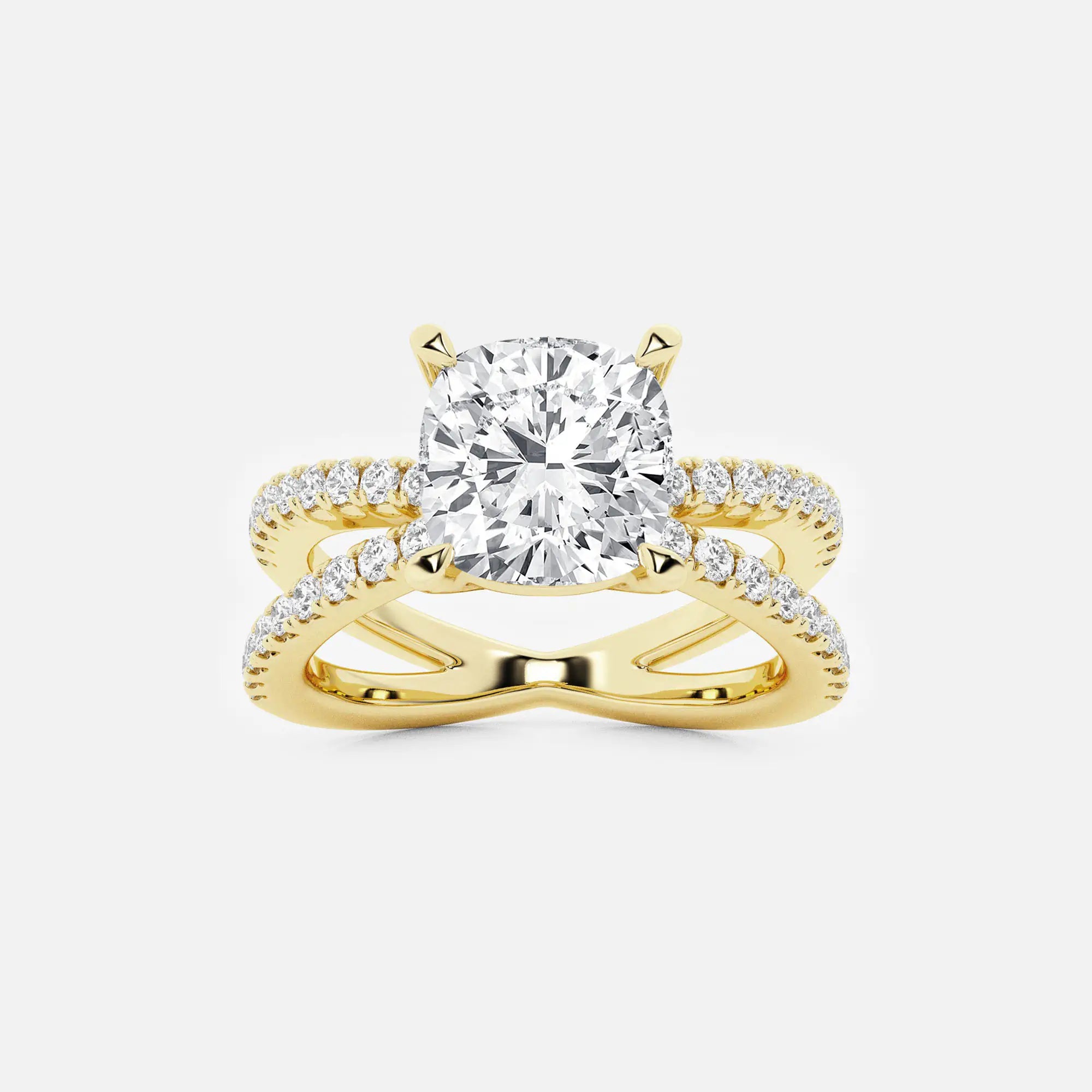 Elegant Cushion Cut Lab Grown Diamond Side Stone Engagement Ring