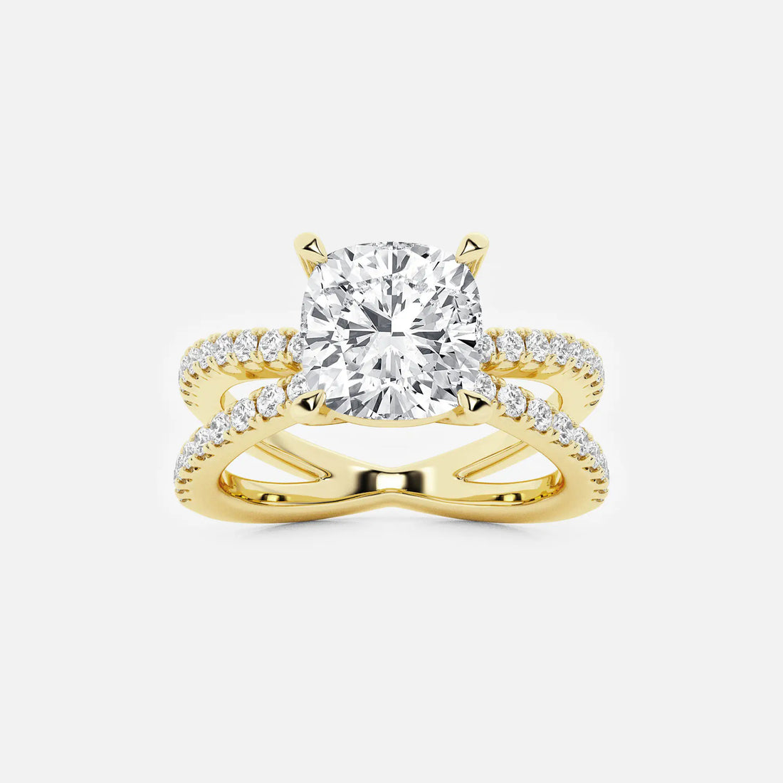 Elegant Cushion Cut Lab Grown Diamond Side Stone Engagement Ring