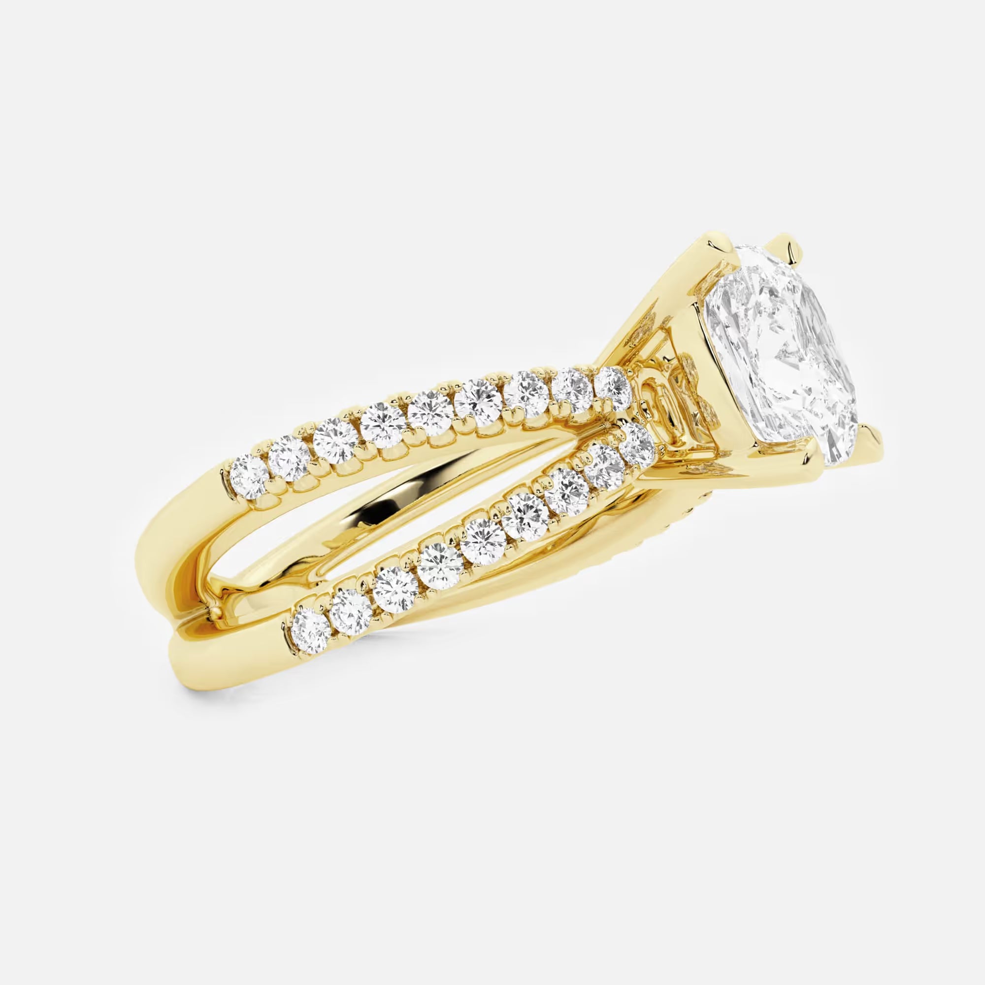 Elegant Cushion Cut Lab Grown Diamond Side Stone Engagement Ring