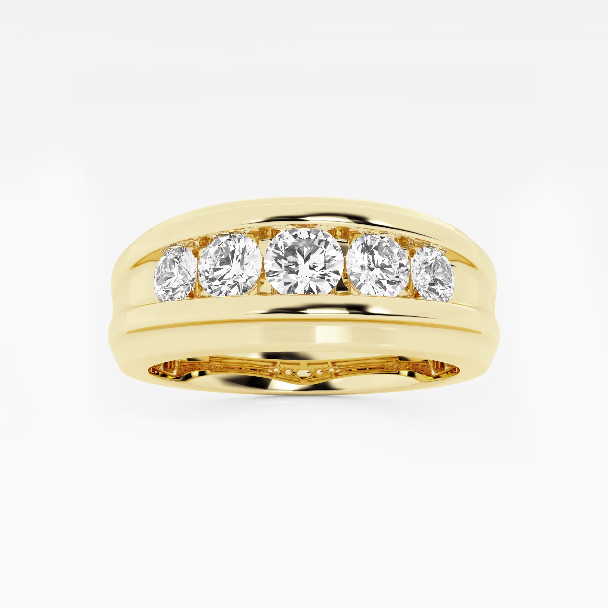 Bold Men's Round Lab Grown Diamond Channel Set Wedding Band in Gold