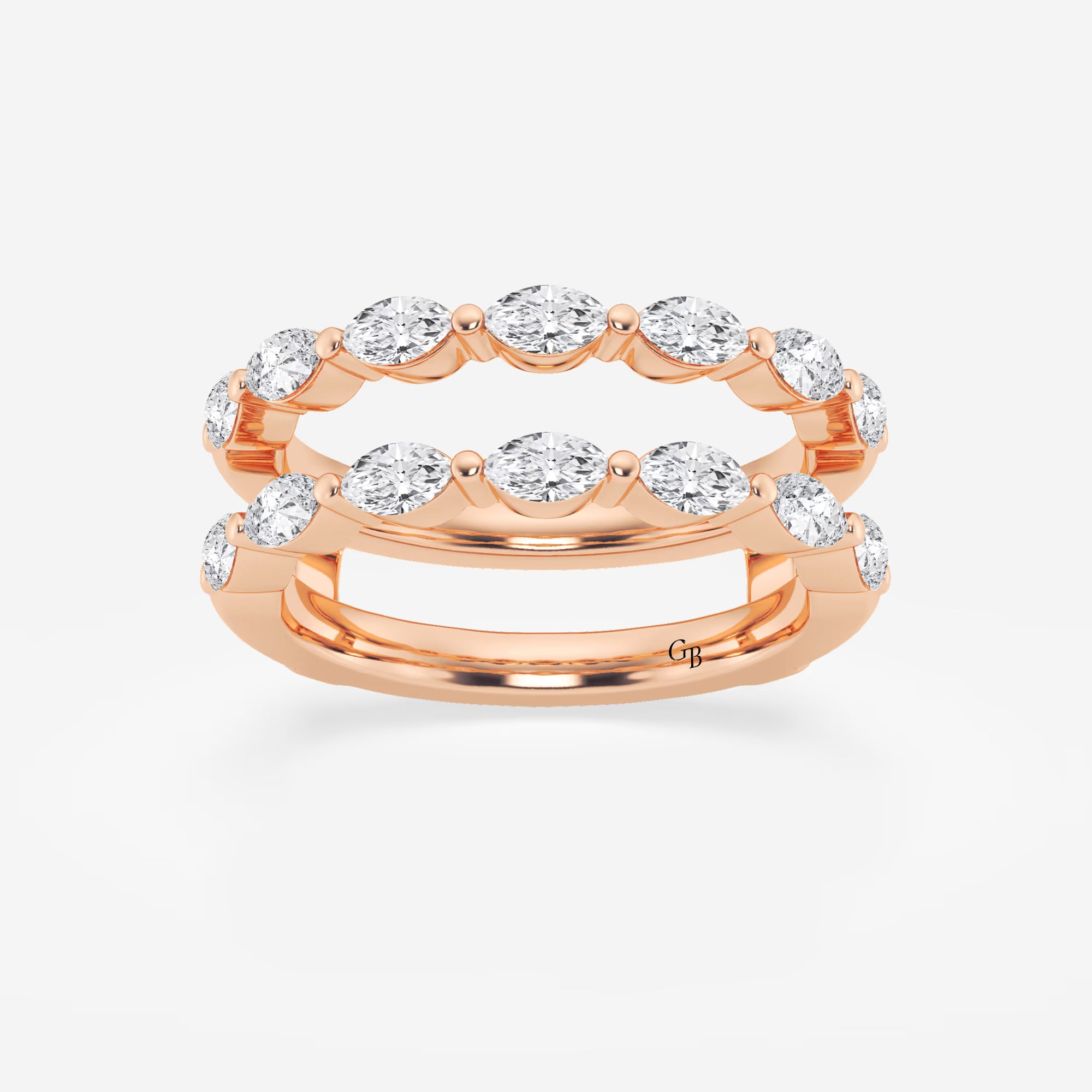 Elegant Marquise Cut Lab Grown Diamond Double Row Ring Enhancer in Solid Gold