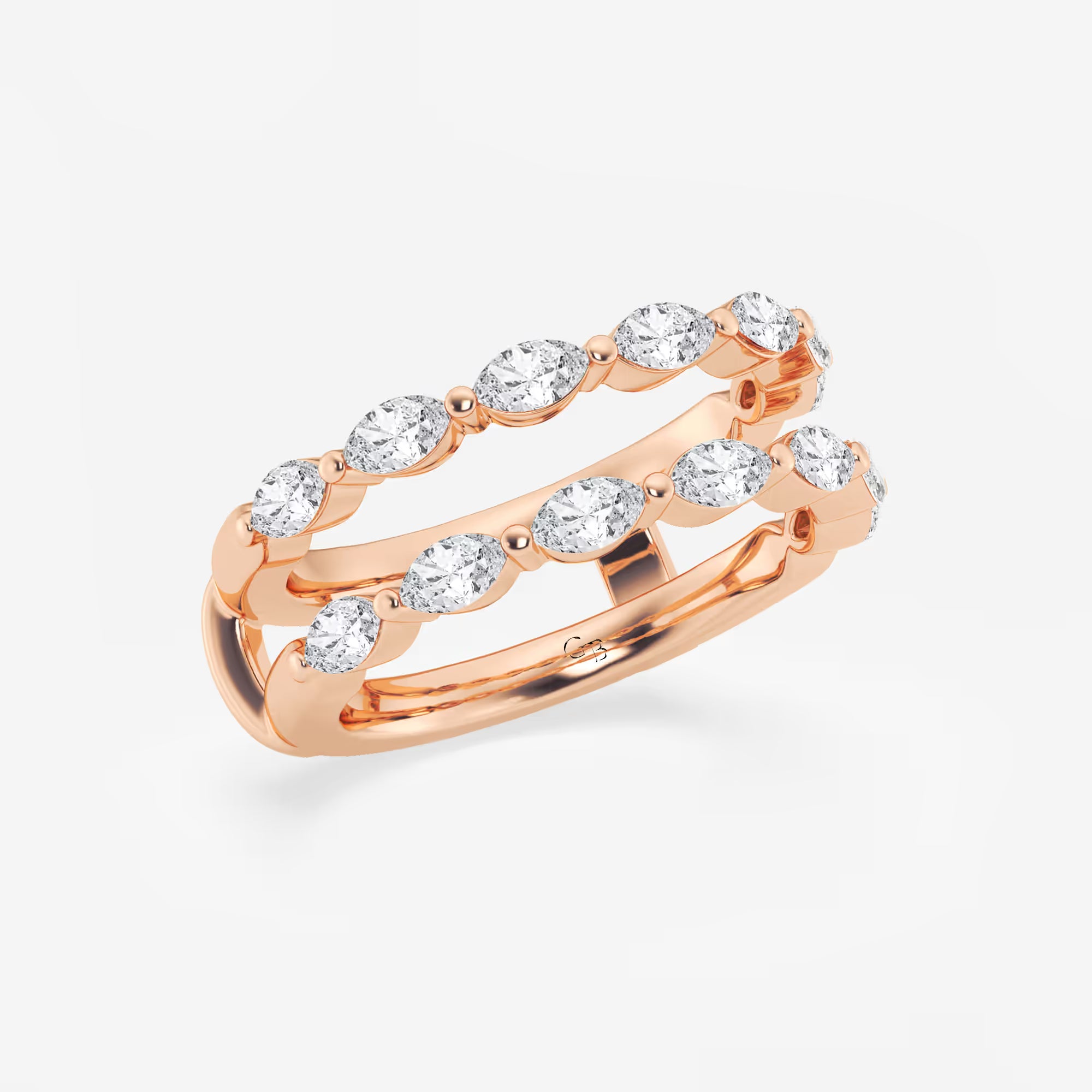 Elegant Marquise Cut Lab Grown Diamond Double Row Ring Enhancer in Solid Gold