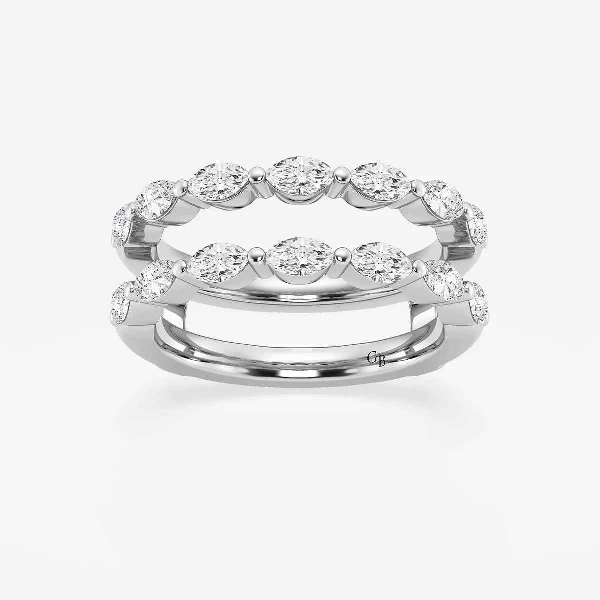 Elegant Marquise Cut Lab Grown Diamond Double Row Ring Enhancer in Solid Gold