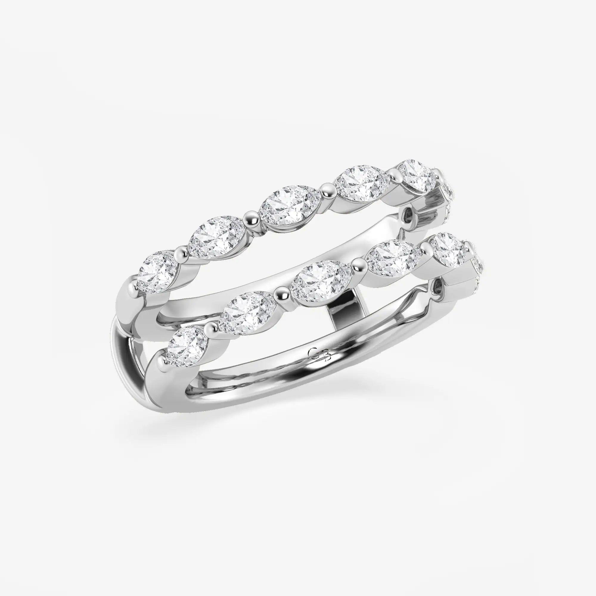 Elegant Marquise Cut Lab Grown Diamond Double Row Ring Enhancer in Solid Gold