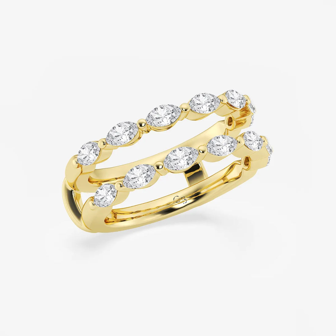 Elegant Marquise Cut Lab Grown Diamond Double Row Ring Enhancer in Solid Gold