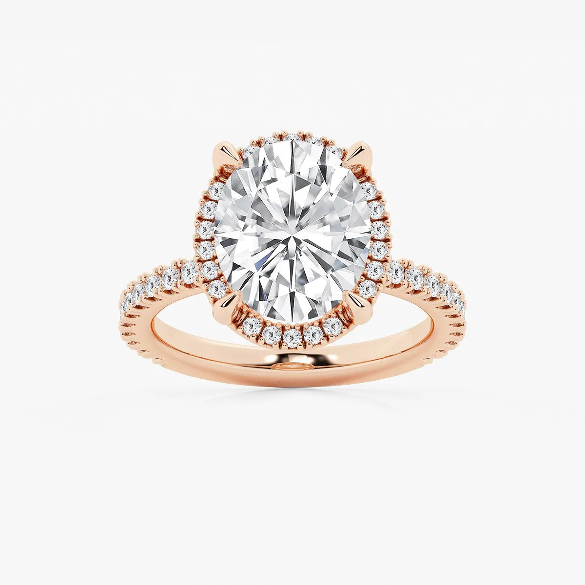 Oval Cut Lab-Grown Diamond Halo Engagement Ring with Pavé Band