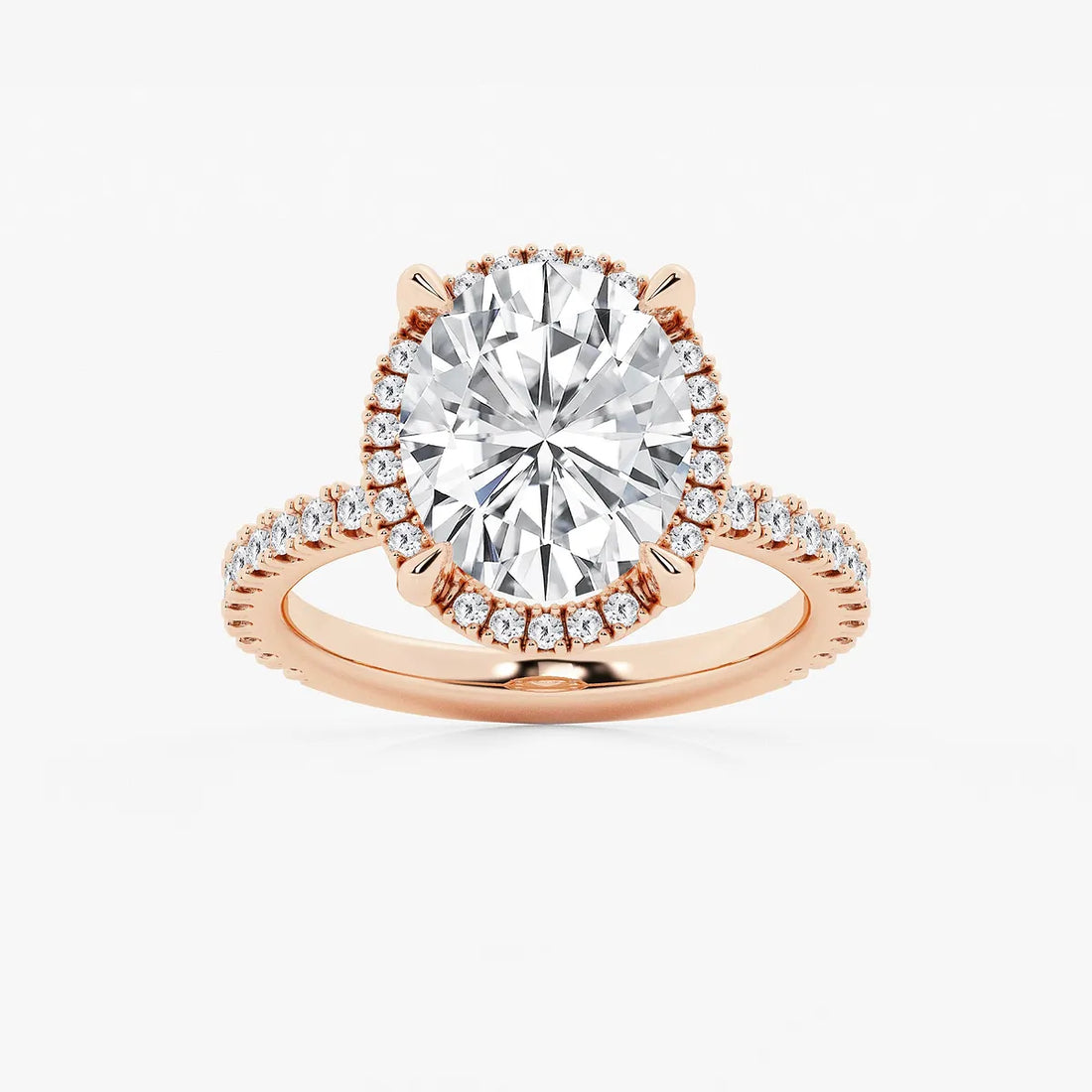Oval Cut Lab-Grown Diamond Halo Engagement Ring with Pavé Band