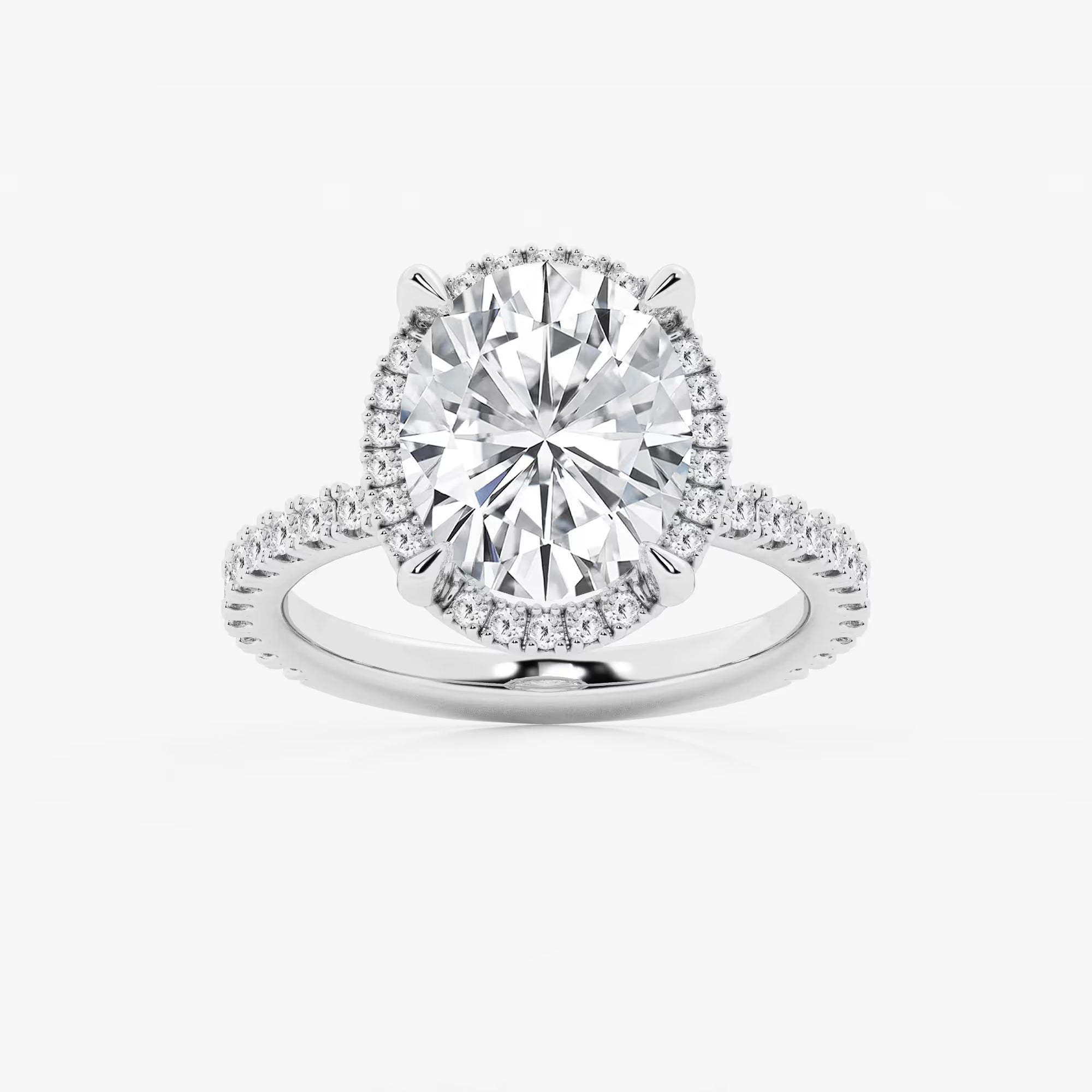 Oval Cut Lab-Grown Diamond Halo Engagement Ring with Pavé Band