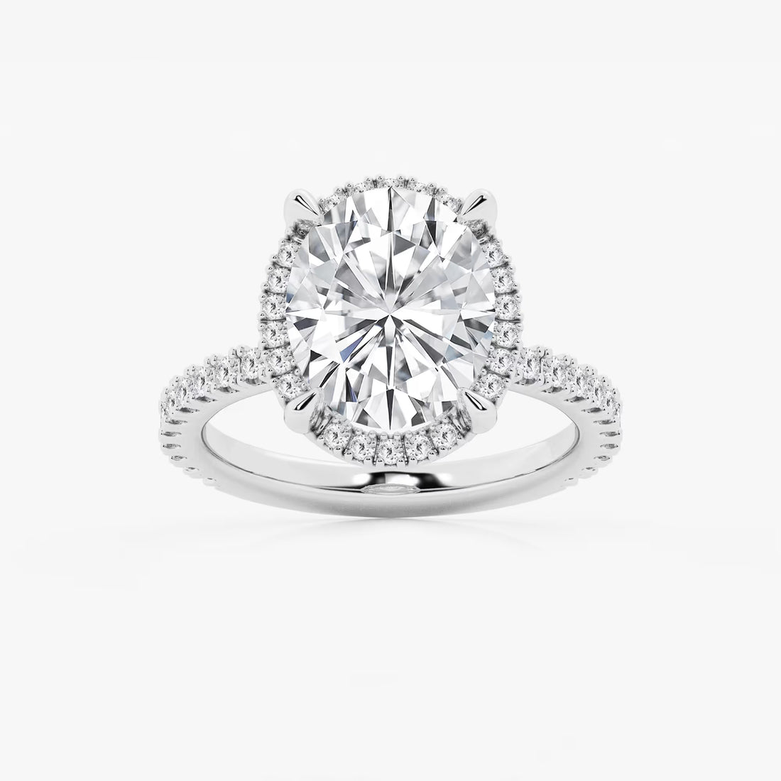Oval Cut Lab-Grown Diamond Halo Engagement Ring with Pavé Band