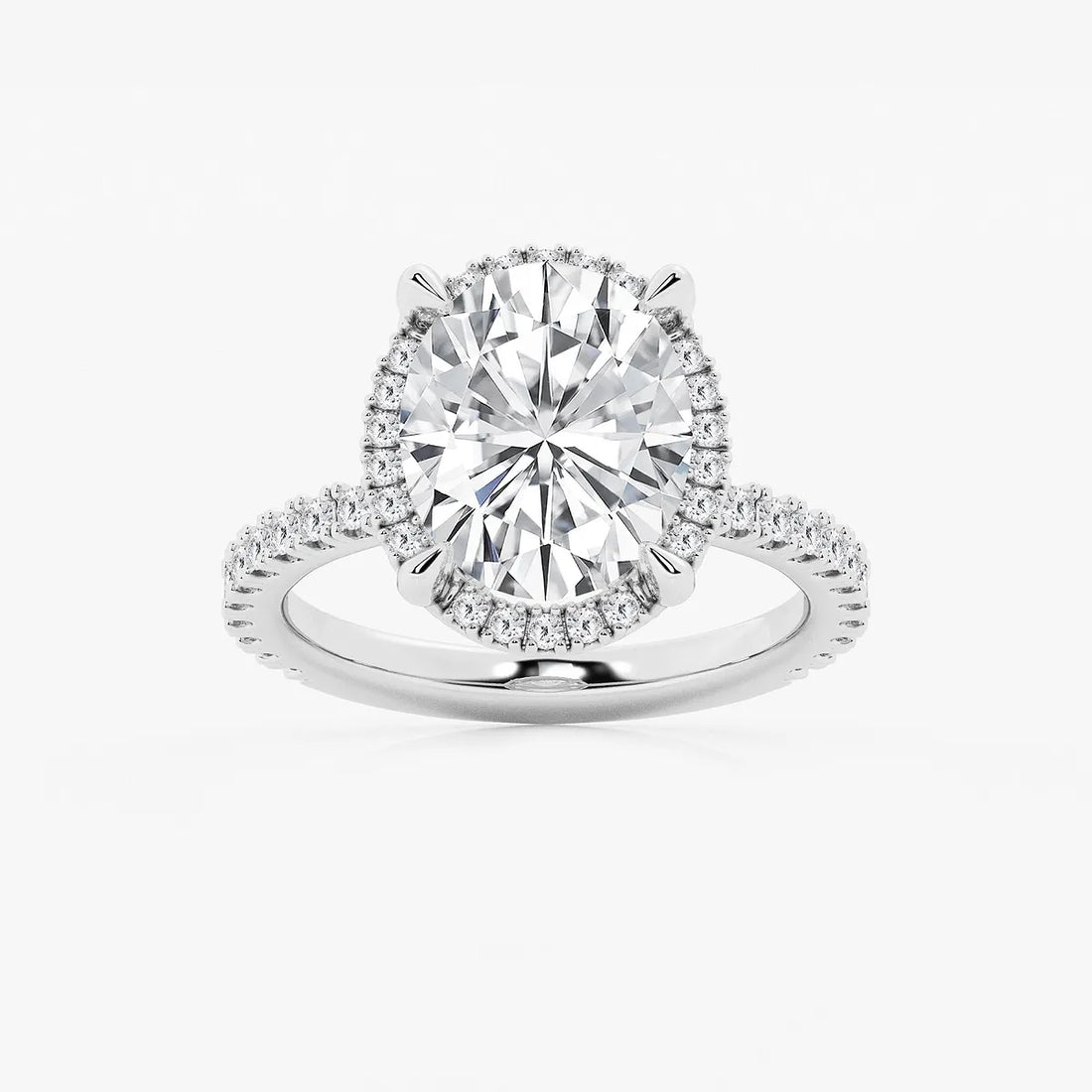 Oval Cut Lab-Grown Diamond Halo Engagement Ring with Pavé Band