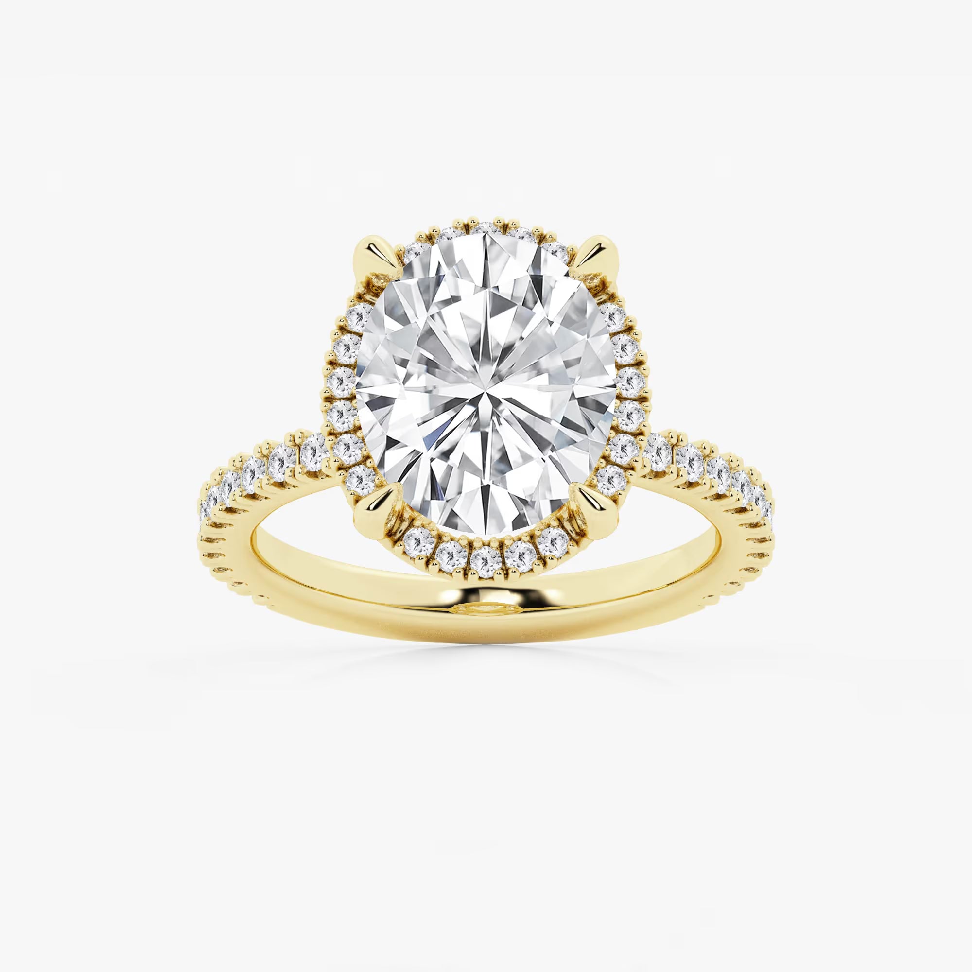Oval Cut Lab-Grown Diamond Halo Engagement Ring with Pavé Band