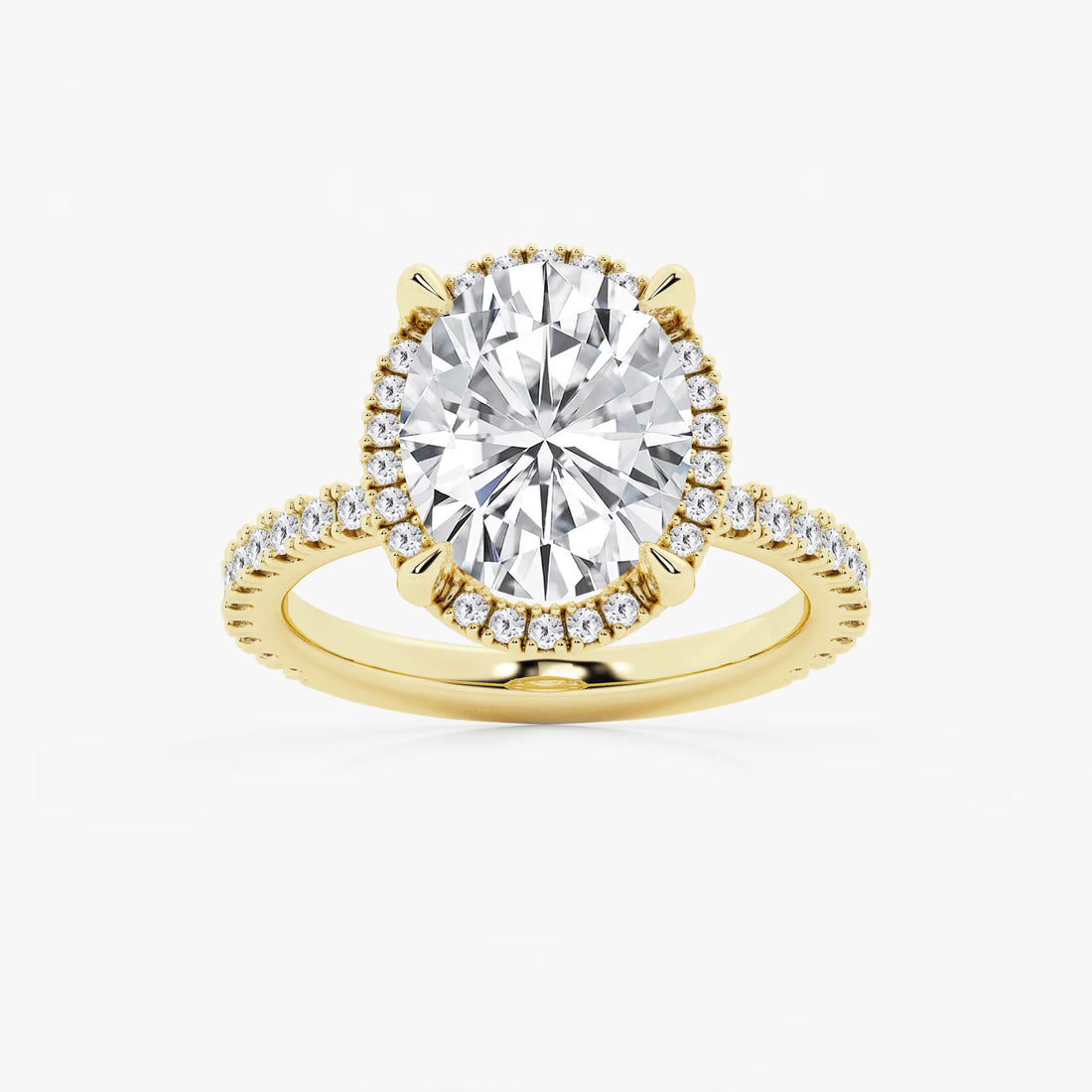 Oval Cut Lab-Grown Diamond Halo Engagement Ring with Pavé Band