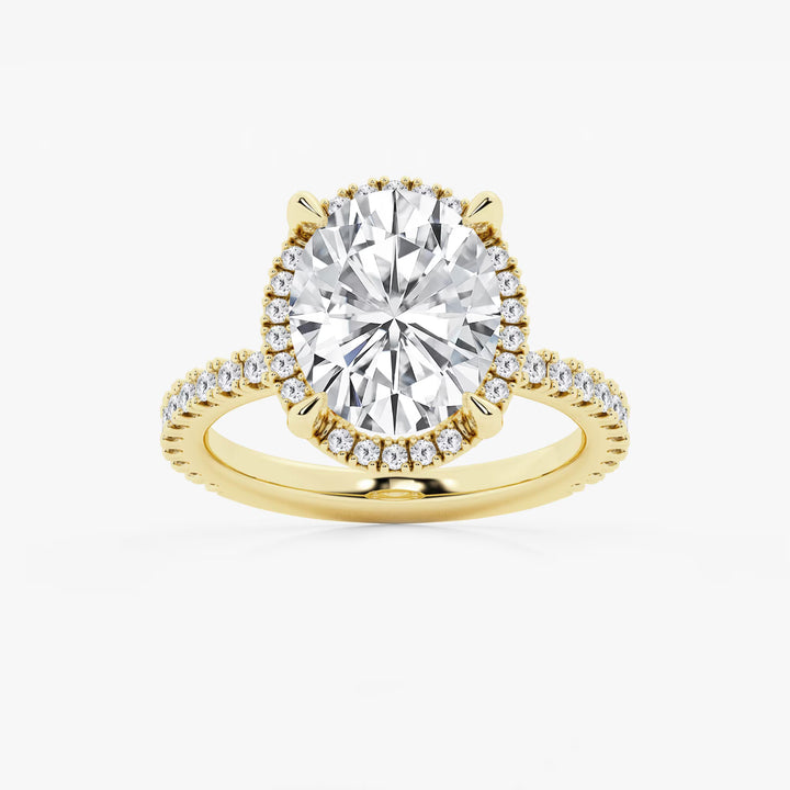 Oval Cut Lab-Grown Diamond Halo Engagement Ring with Pavé Band