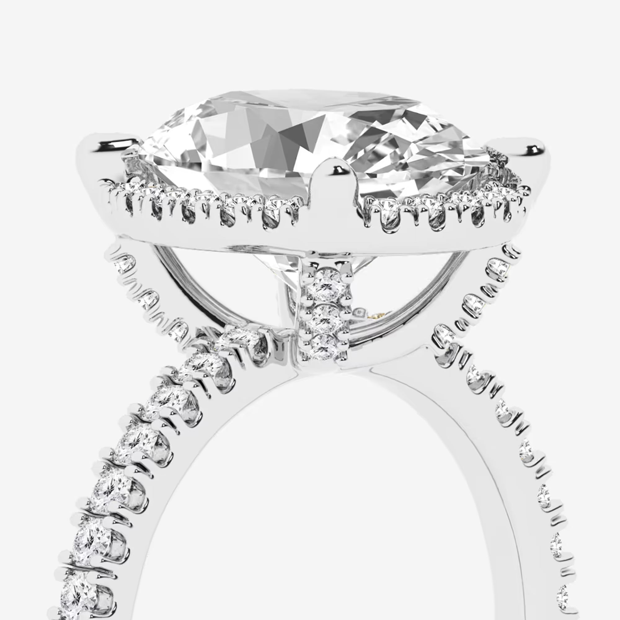Oval Cut Lab-Grown Diamond Halo Engagement Ring with Pavé Band