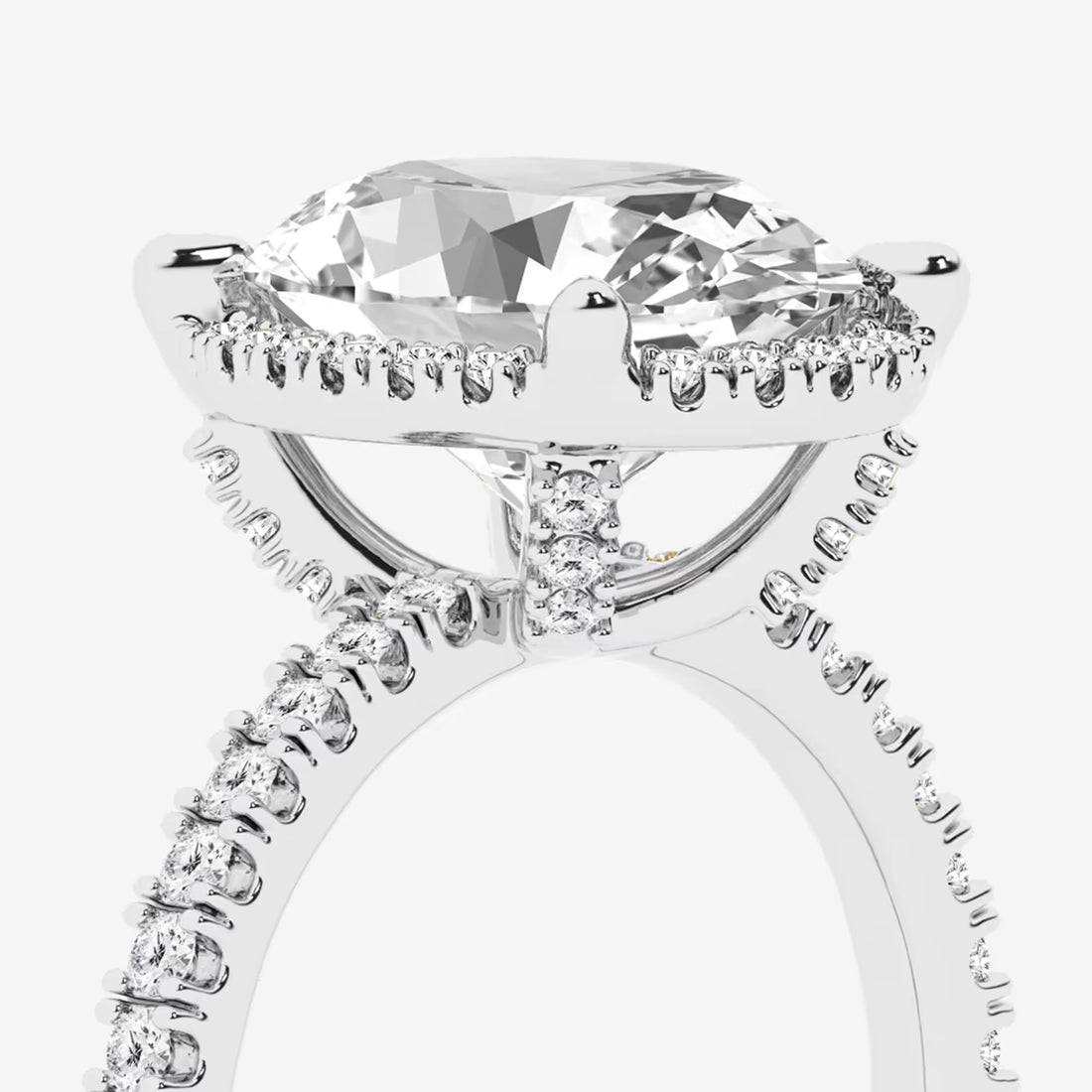 Oval Cut Lab-Grown Diamond Halo Engagement Ring with Pavé Band