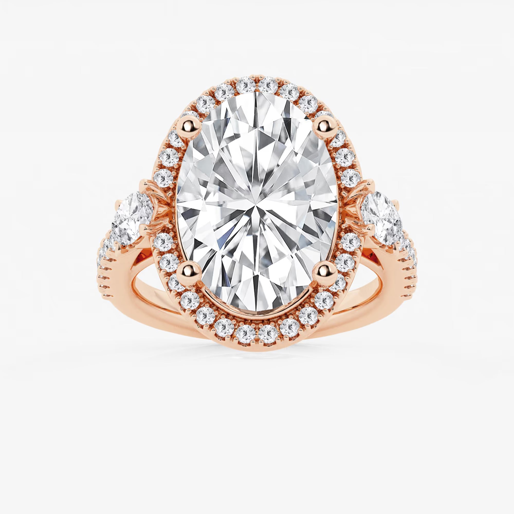 Oval Cut Lab-Grown Diamond Halo Engagement Ring with Side Accent Diamonds