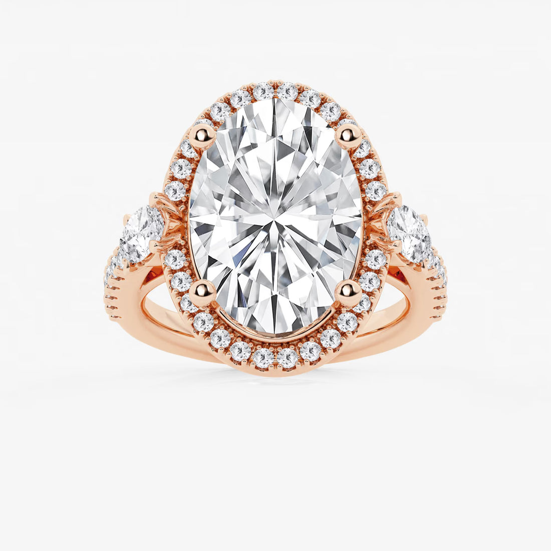 Oval Cut Lab-Grown Diamond Halo Engagement Ring with Side Accent Diamonds