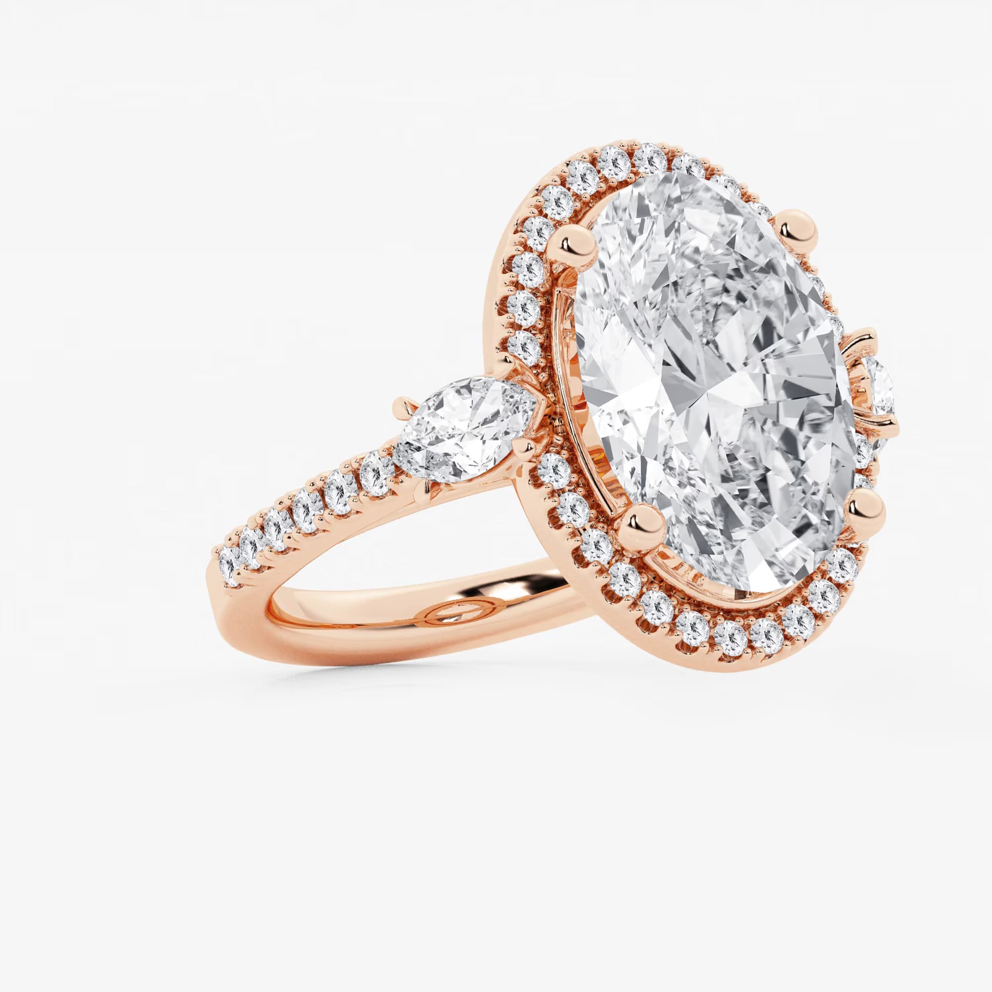 Oval Cut Lab-Grown Diamond Halo Engagement Ring with Side Accent Diamonds