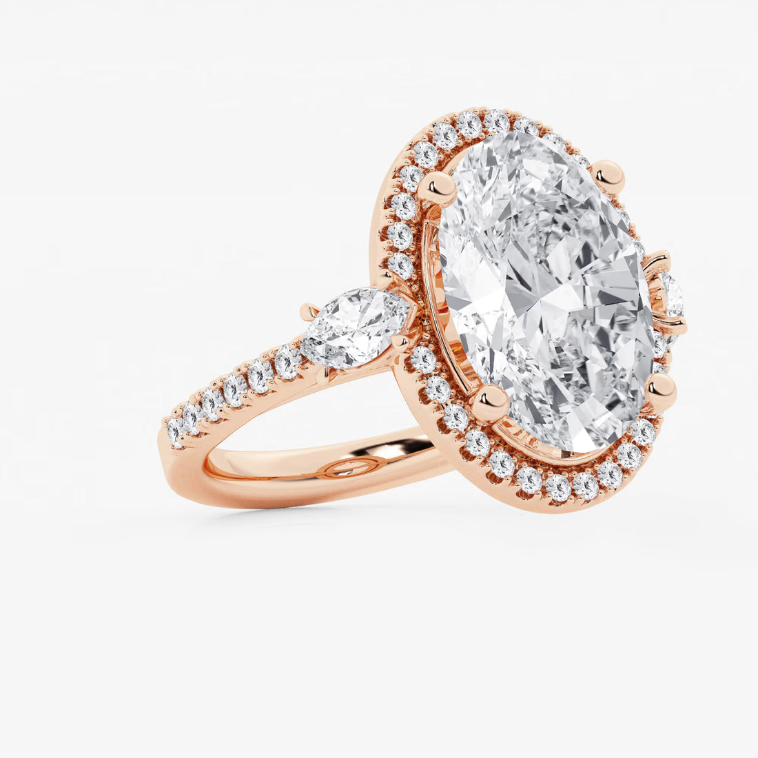 Oval Cut Lab-Grown Diamond Halo Engagement Ring with Side Accent Diamonds