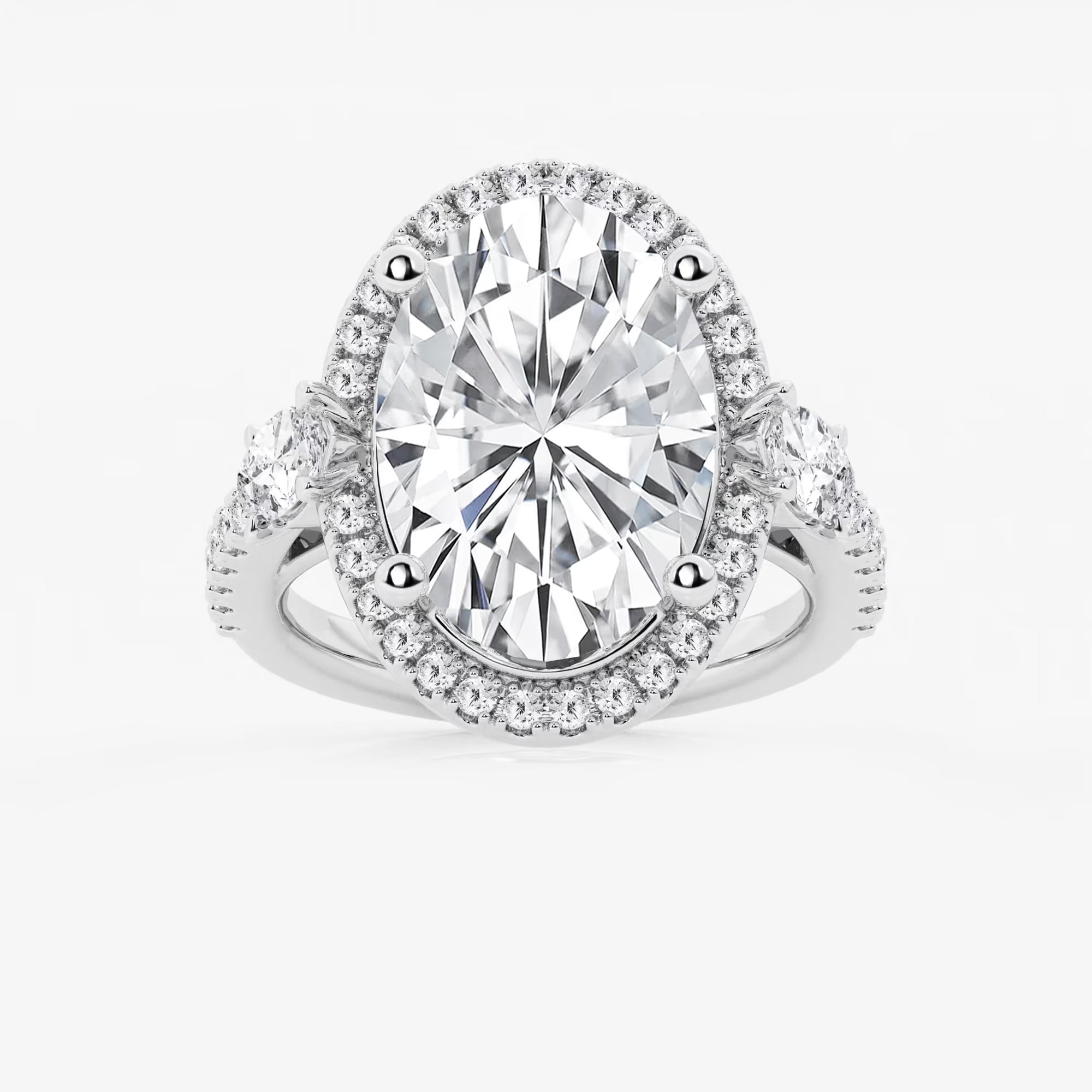 Oval Cut Lab-Grown Diamond Halo Engagement Ring with Side Accent Diamonds