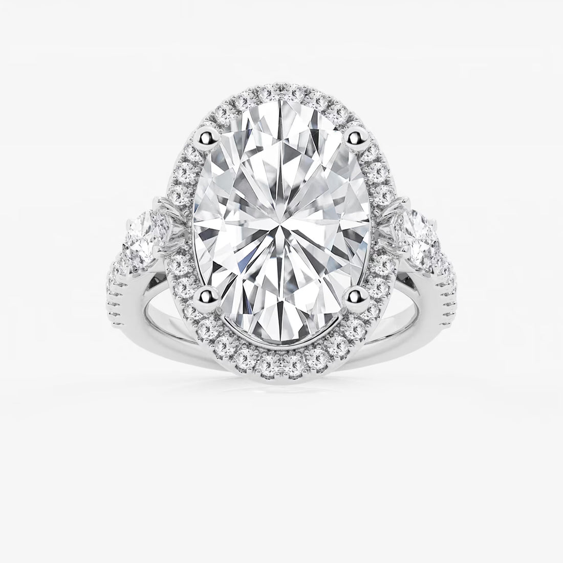 Oval Cut Lab-Grown Diamond Halo Engagement Ring with Side Accent Diamonds