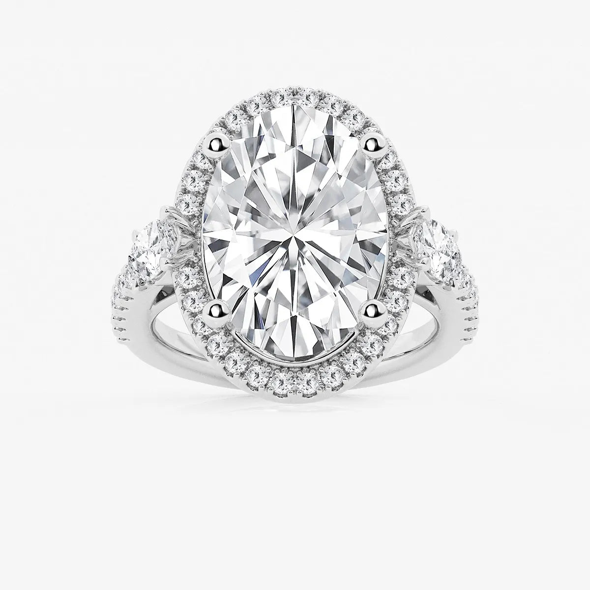 Oval Cut Lab-Grown Diamond Halo Engagement Ring with Side Accent Diamonds