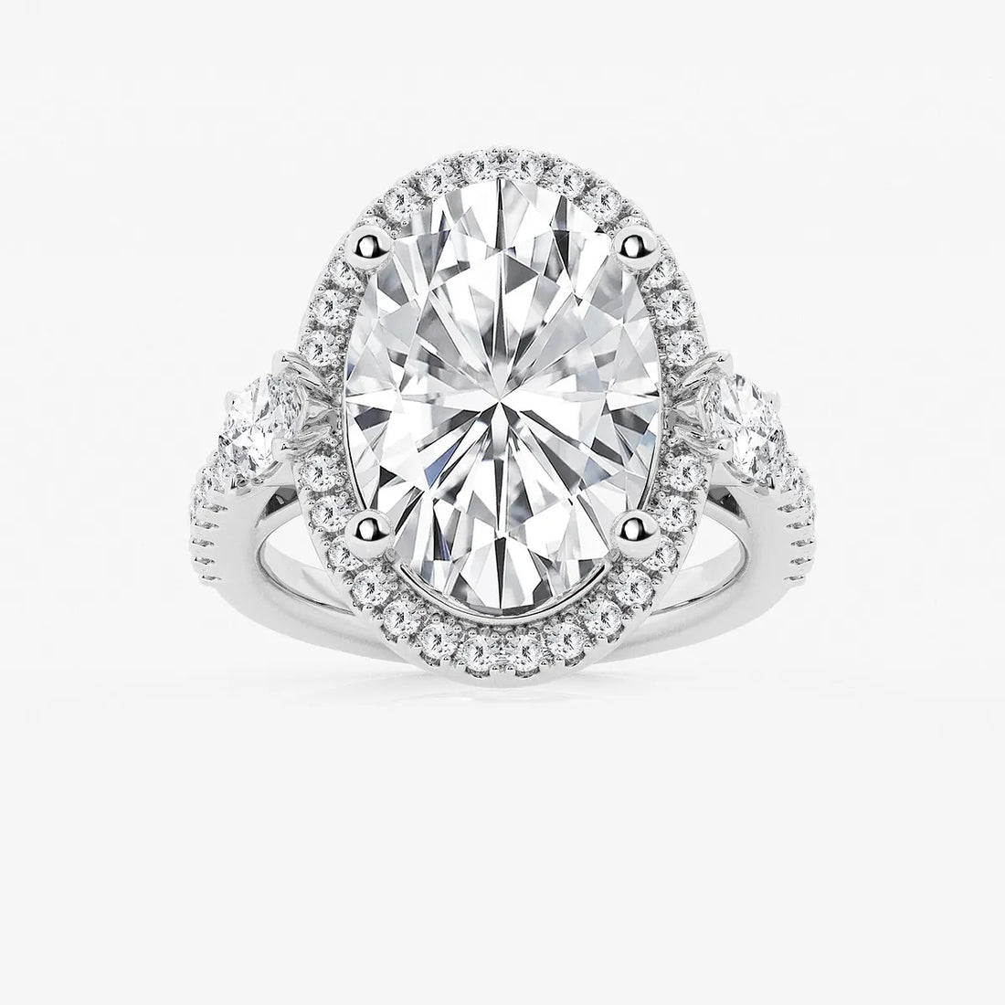 Oval Cut Lab-Grown Diamond Halo Engagement Ring with Side Accent Diamonds