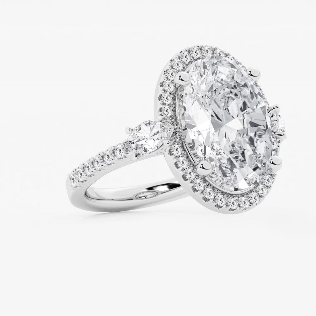Oval Cut Lab-Grown Diamond Halo Engagement Ring with Side Accent Diamonds