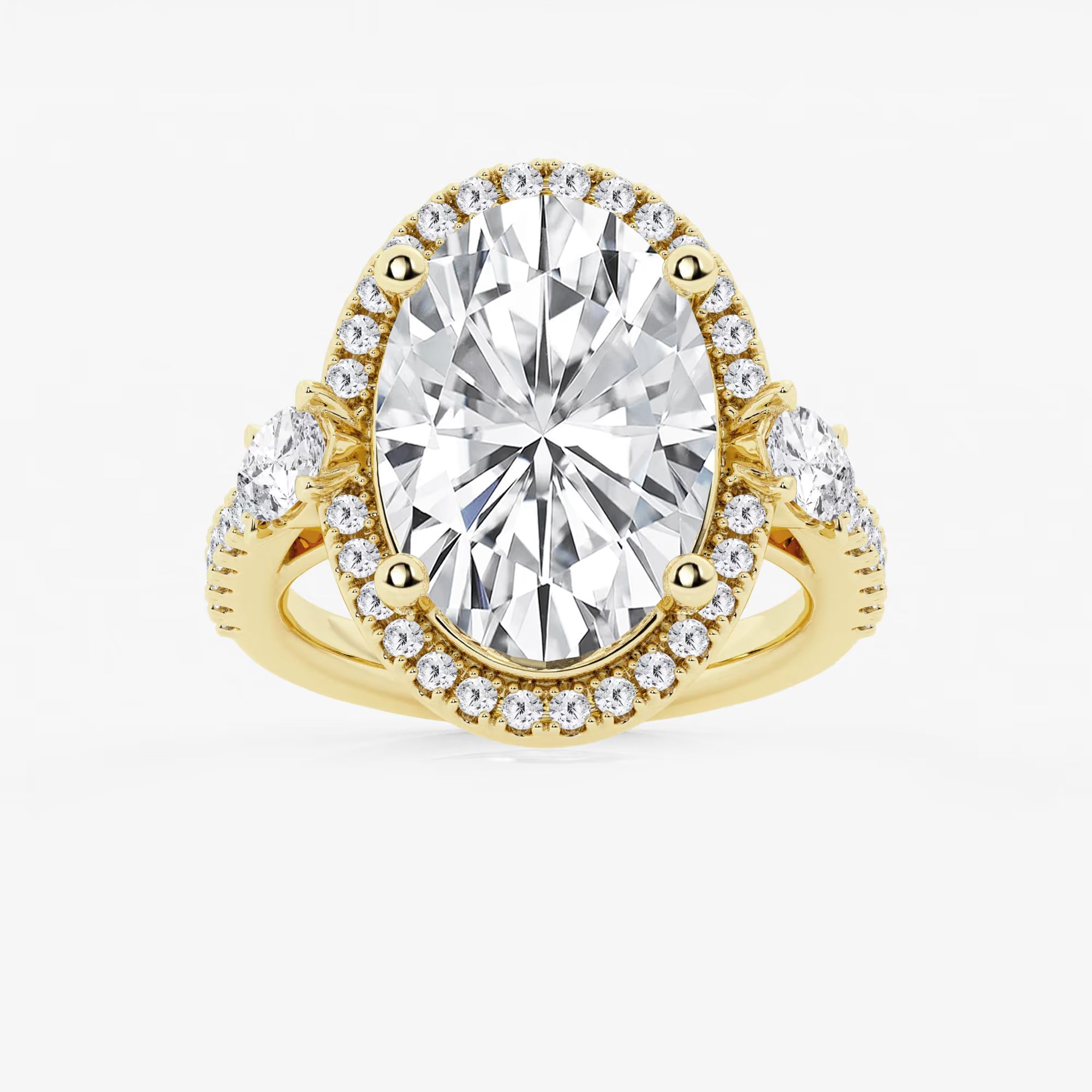 Oval Cut Lab-Grown Diamond Halo Engagement Ring with Side Accent Diamonds