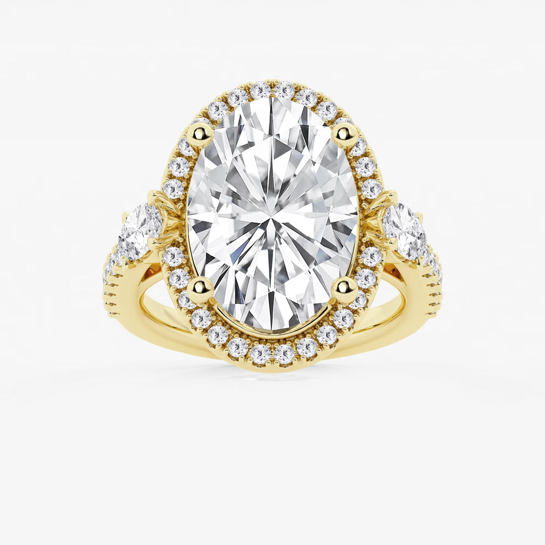 Oval Cut Lab-Grown Diamond Halo Engagement Ring with Side Accent Diamonds