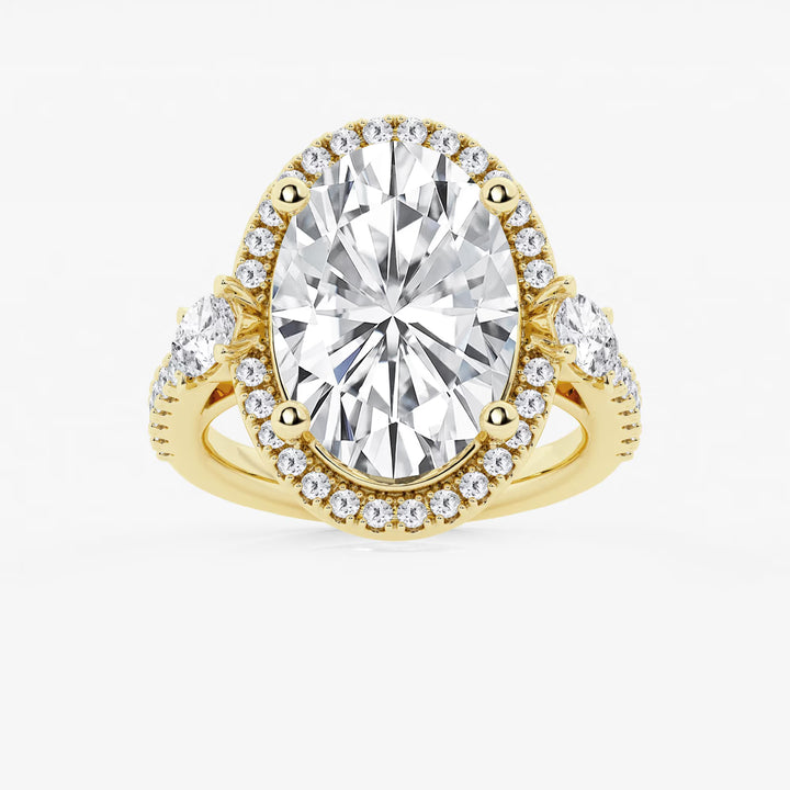 Oval Cut Lab-Grown Diamond Halo Engagement Ring with Side Accent Diamonds