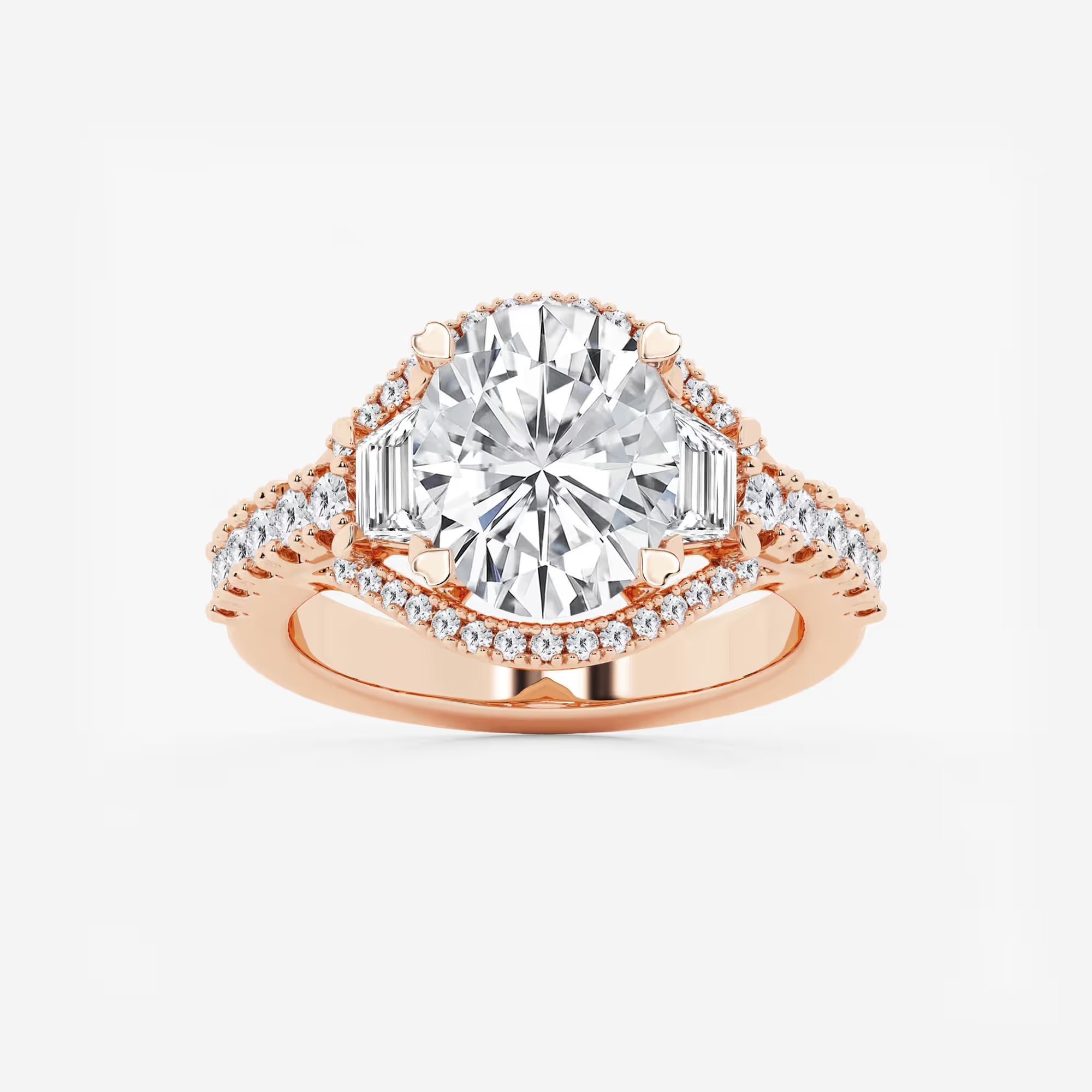 Aurelia Oval Lab Grown Diamond Trapezoid Side Stone Engagement Ring