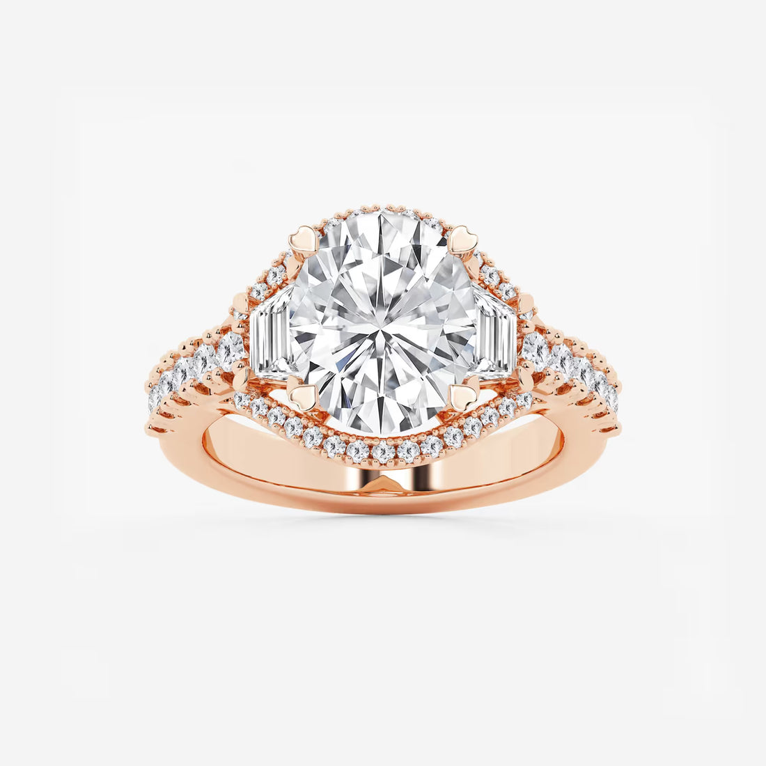 Aurelia Oval Lab Grown Diamond Trapezoid Side Stone Engagement Ring