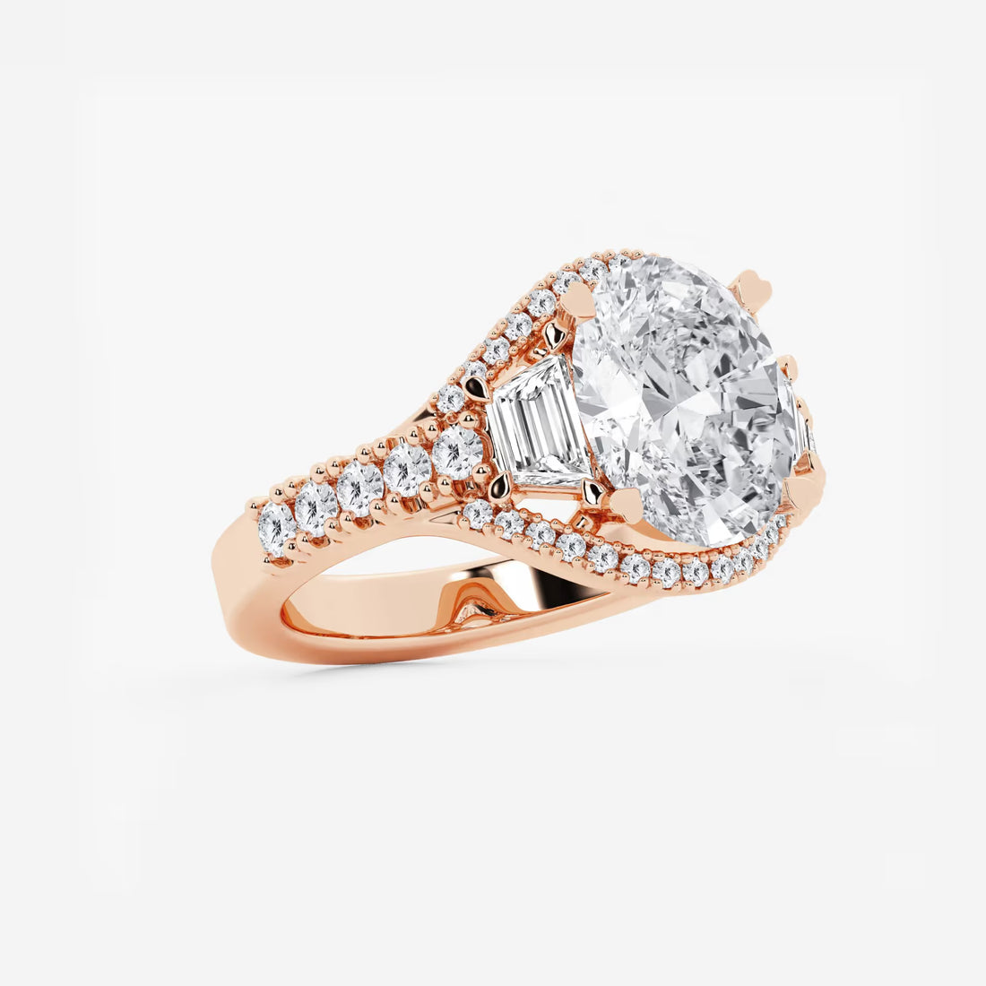Aurelia Oval Lab Grown Diamond Trapezoid Side Stone Engagement Ring