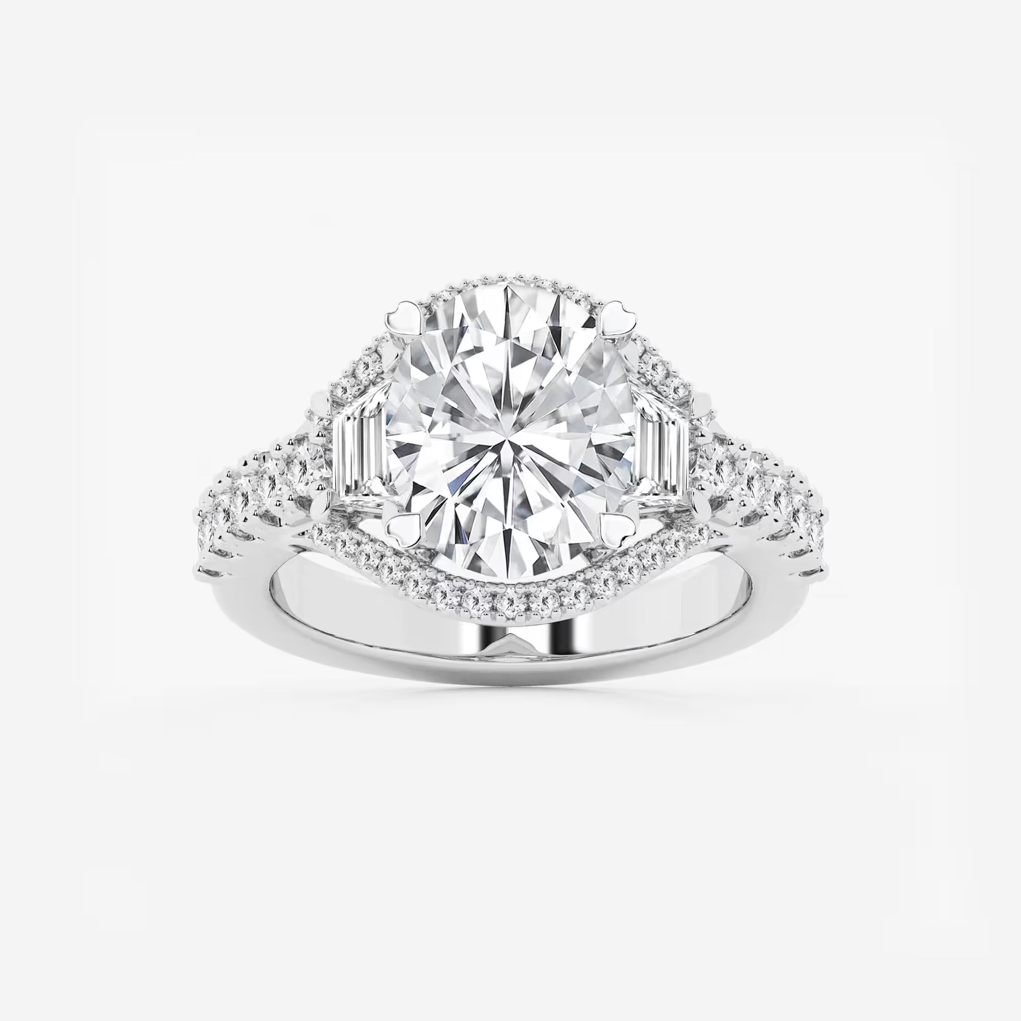 Aurelia Oval Lab Grown Diamond Trapezoid Side Stone Engagement Ring