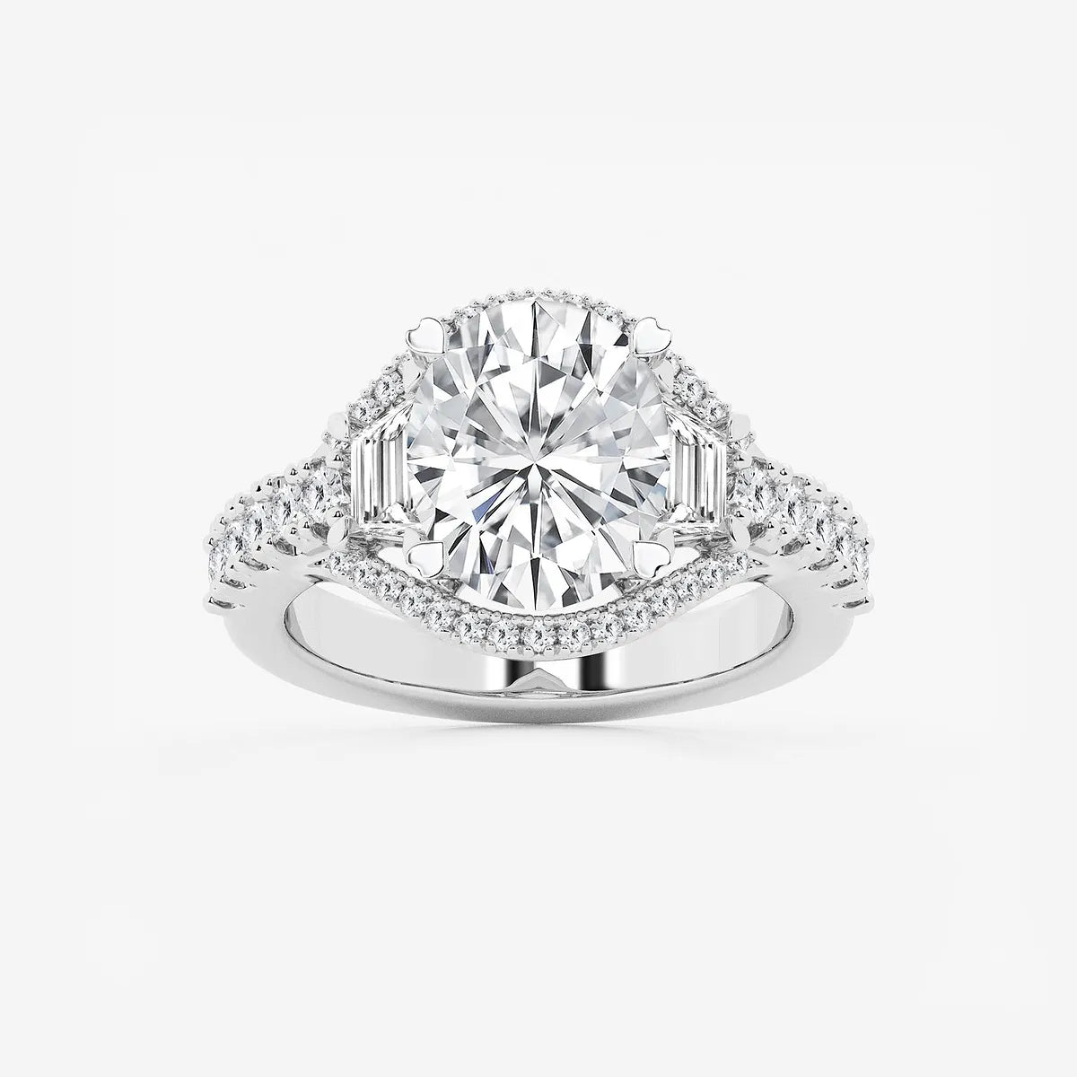 Aurelia Oval Lab Grown Diamond Trapezoid Side Stone Engagement Ring
