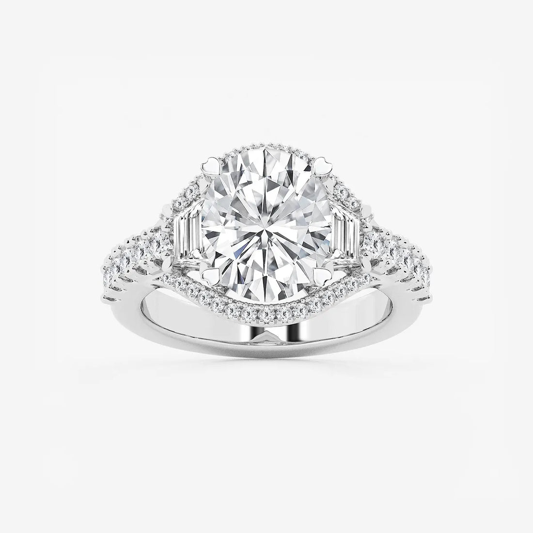 Aurelia Oval Lab Grown Diamond Trapezoid Side Stone Engagement Ring