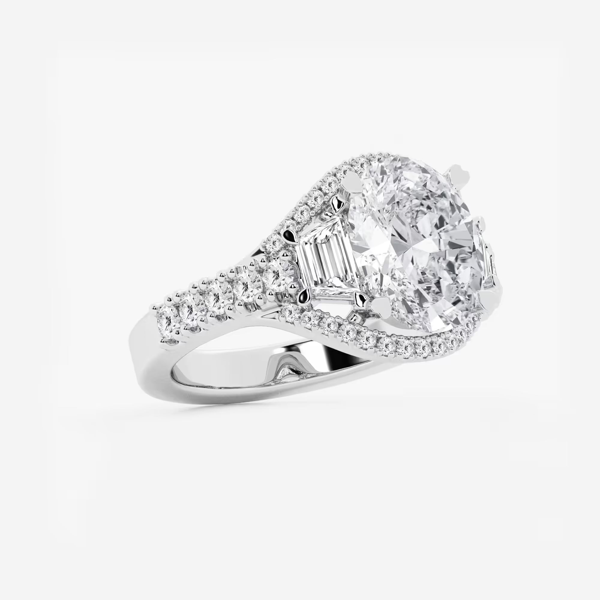 Aurelia Oval Lab Grown Diamond Trapezoid Side Stone Engagement Ring