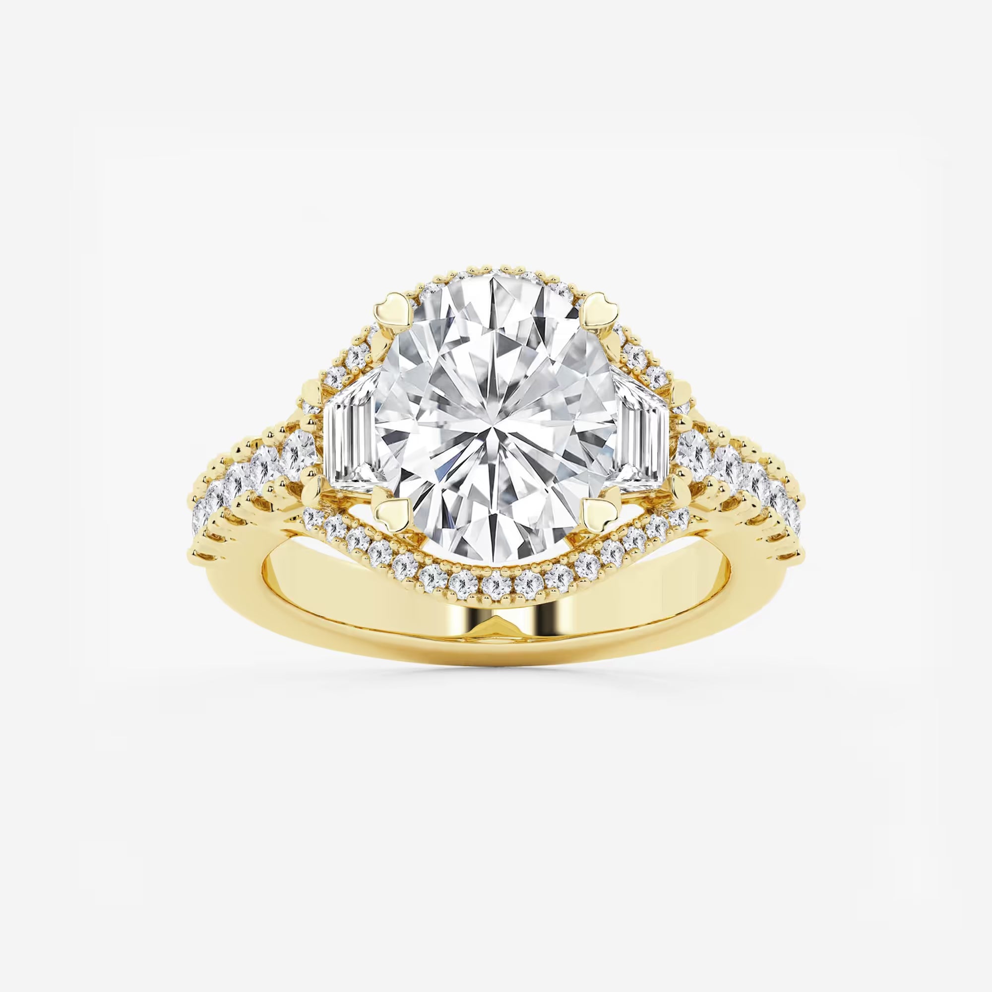 Aurelia Oval Lab Grown Diamond Trapezoid Side Stone Engagement Ring